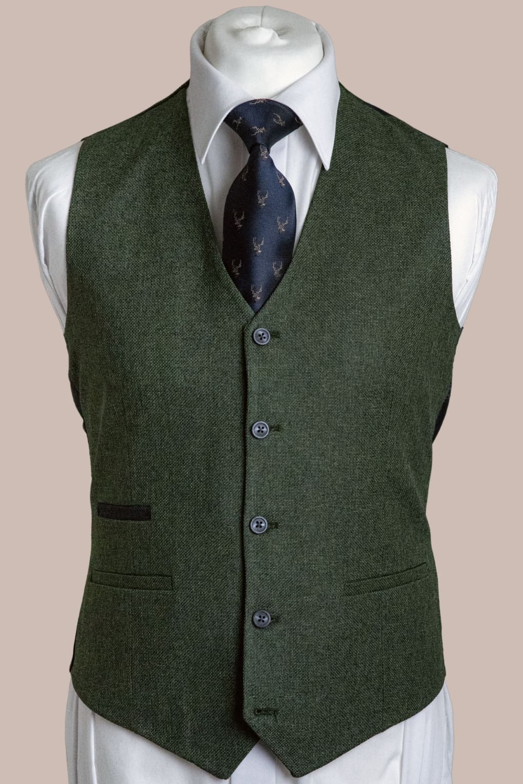 Fratelli Robbie Men's Olive Green Tweed Waistcoat Vest | Classic Slim Fit Formal Wear | Perfect for Weddings, Business Meetings & Vintage Style Outfits
