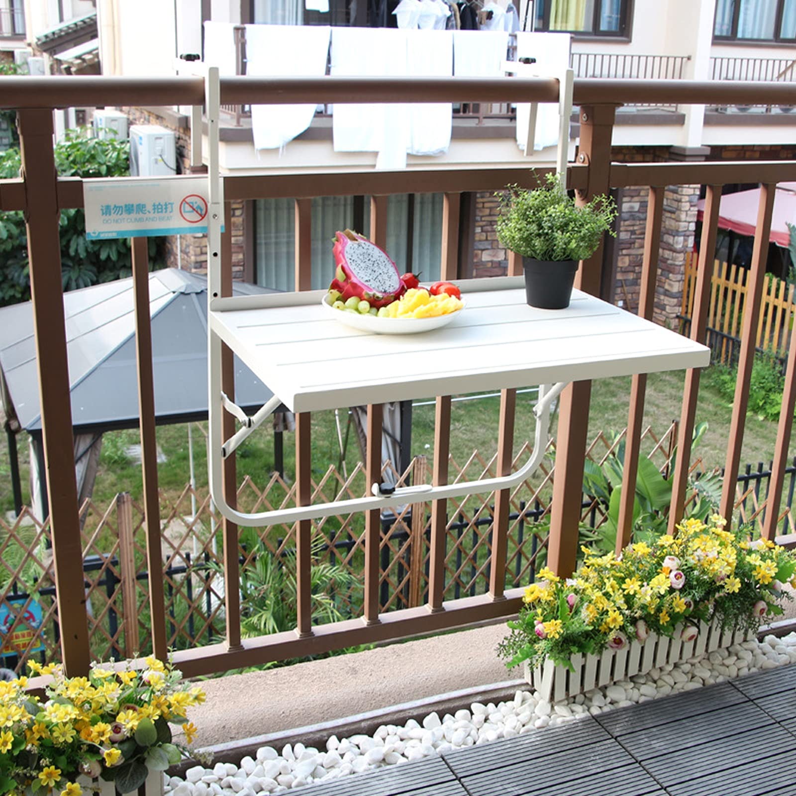 Foldable Balcony Railing Hanging Table - Adjustable Lifting Computer Desk & Home Bar Counter for Outdoor/Indoor Use - Perfect for Small Spaces, Coffee Breaks, and Dining Al Fresco