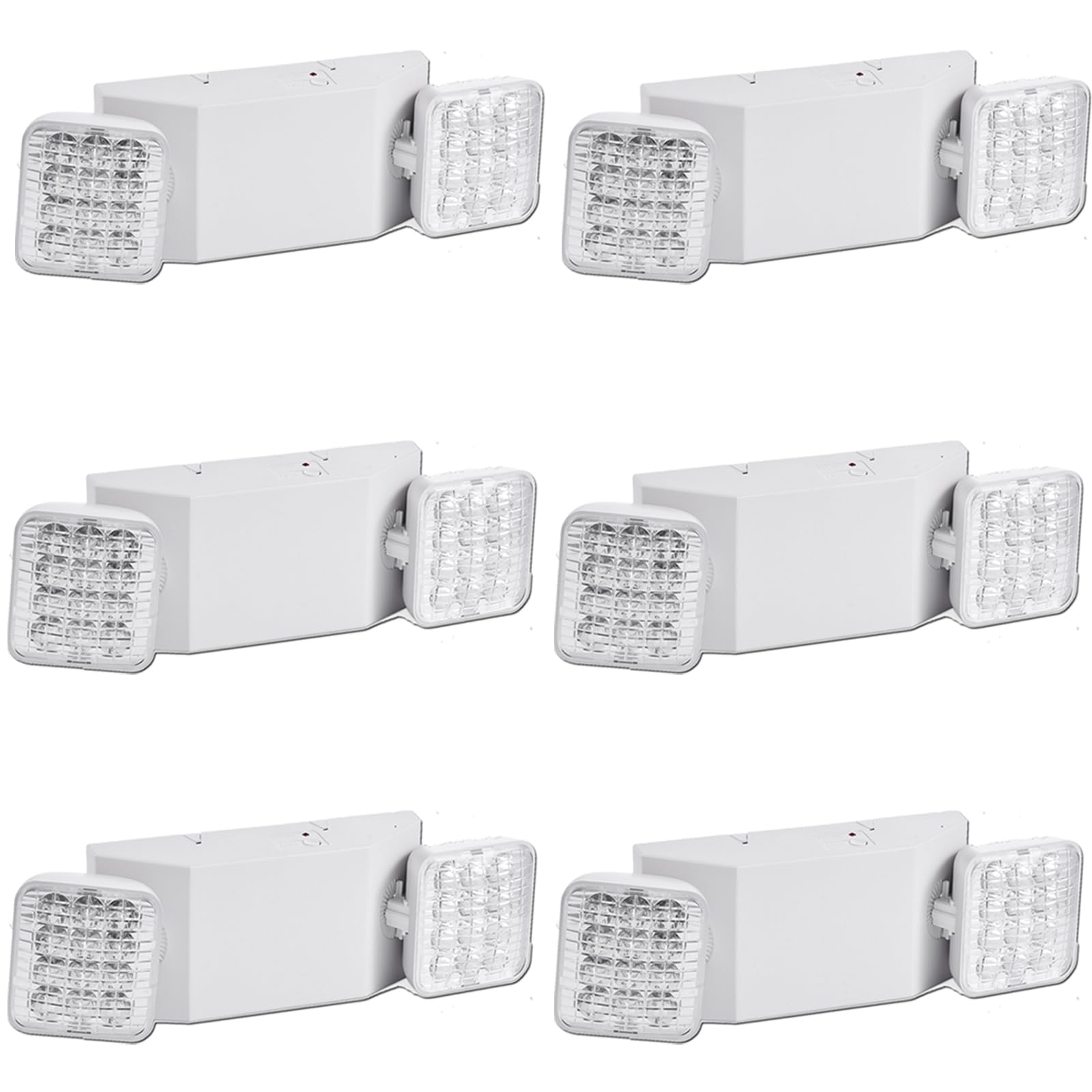 6 Pack LED Emergency Light Fixture - Commercial Battery Backup Square 2 Head Adjustable Emergency Lighting for Power Outages - AC 110V-277V - Ideal for Offices, Warehouses & Emergency Exit Signs