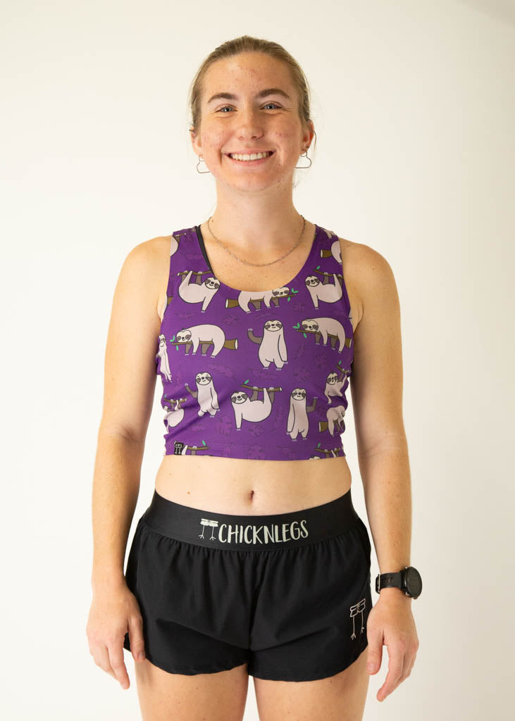 Sloths PWR Crop Top - Trendy Women's Short Sleeve Graphic Tee for Casual Wear & Summer Outfits