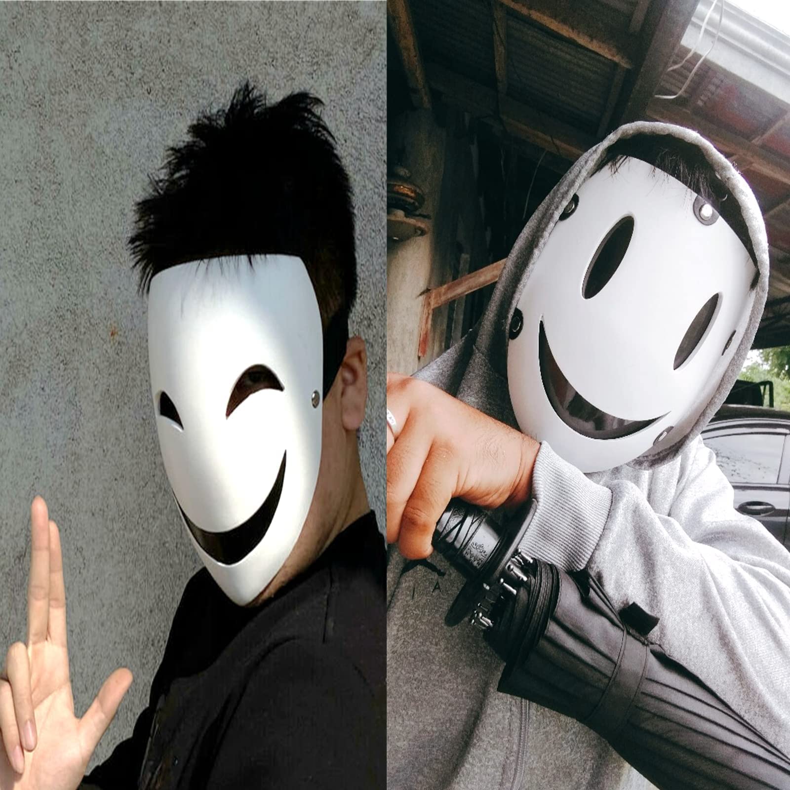 CAFELE Japanese High-Rise Invasion Cosplay Mask - White Smile Sniper Mask from Tenkuu Shinpan Anime | Perfect for Halloween, Cosplay Events & Anime Conventions | Great for Themed Parties & Photography Props