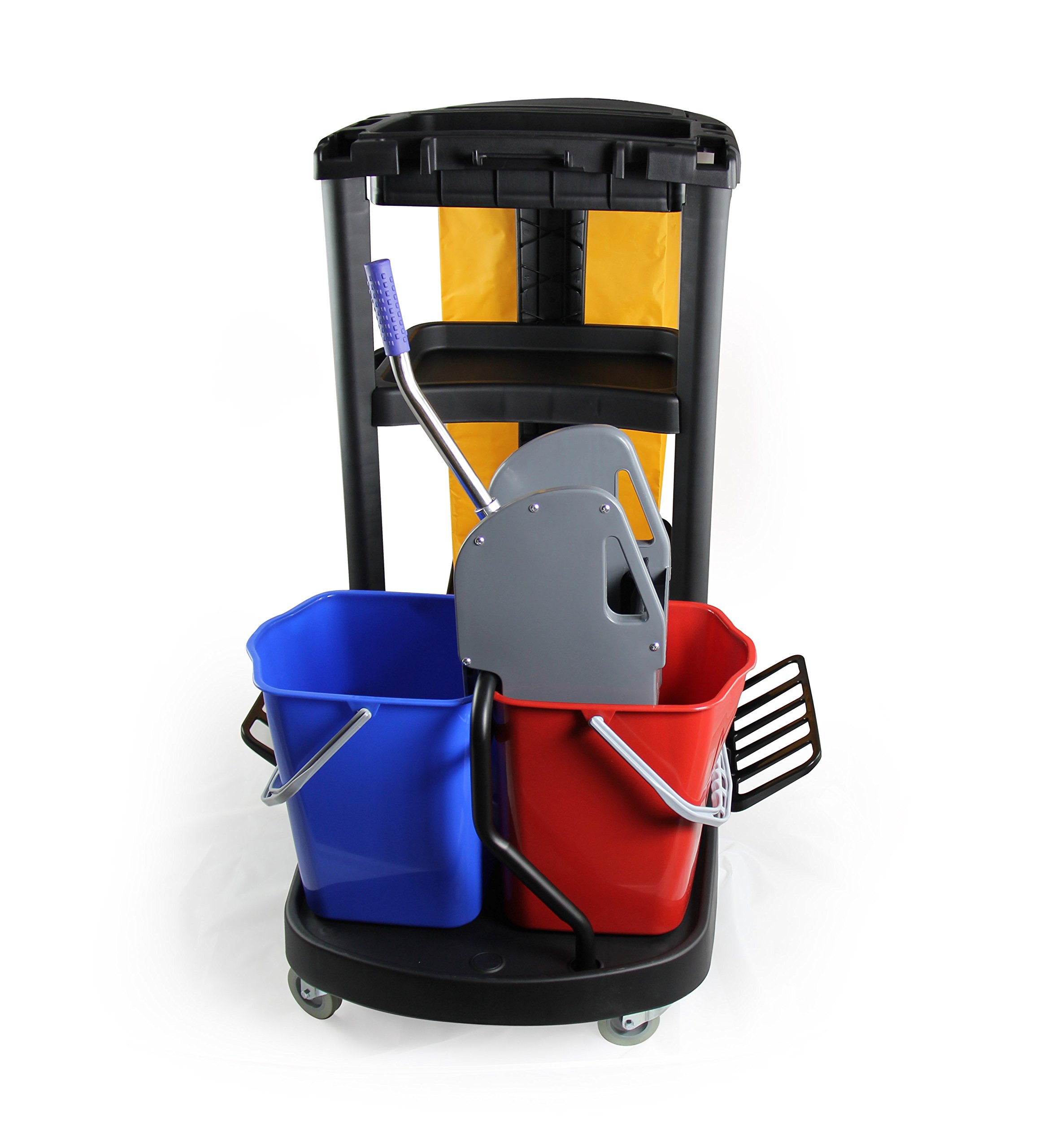 Industrial Janitorial Service Cart with Vinyl Bag - Heavy Duty Cleaning Cart for Commercial & Warehouse Use