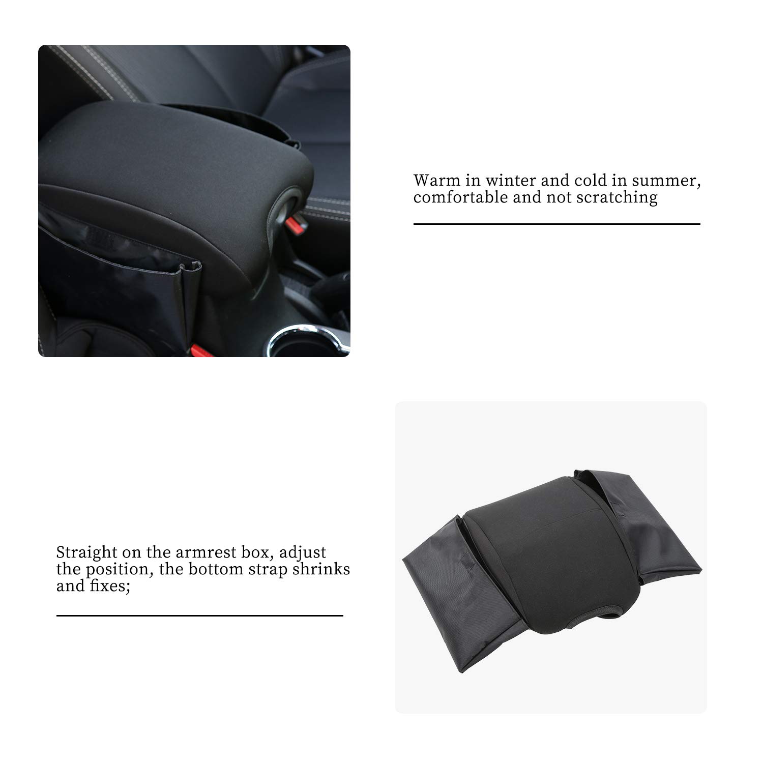 RT-TCZ Center Console Armrest Pad Cover with Storage Bag for Jeep Wrangler JK & Unlimited Sahara Sport Rubicon (2011-2018) - Comfort Upgrade for Long Drives & Off-Road Adventures