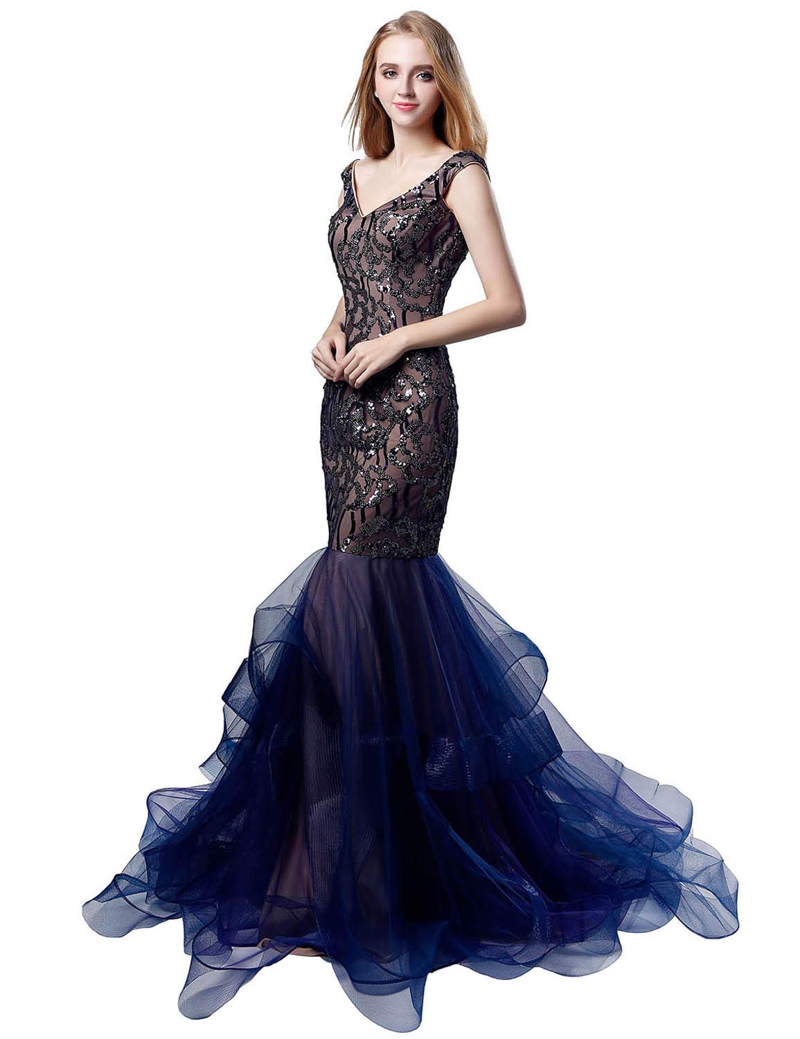 Elegant Beaded Mermaid Prom Dress for Women 2024 - Sparkly Sequin Long Evening Gown in Tulle & Satin - Perfect for Formal Events, Weddings & Red Carpet Occasions