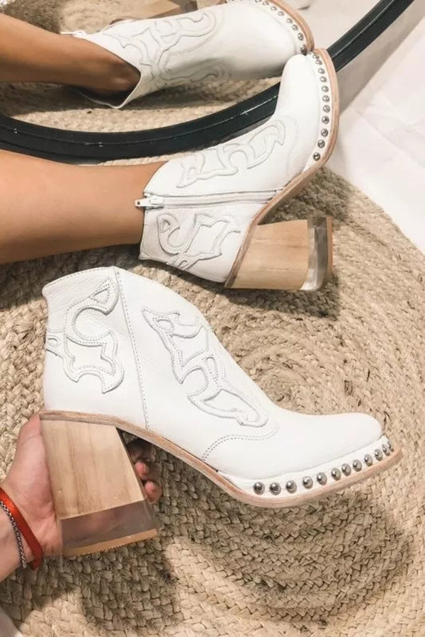 Stylish Embroidered Rivet Welt Acrylic Crystal High Heel Boots for Women - Fashion Party & Evening Wear