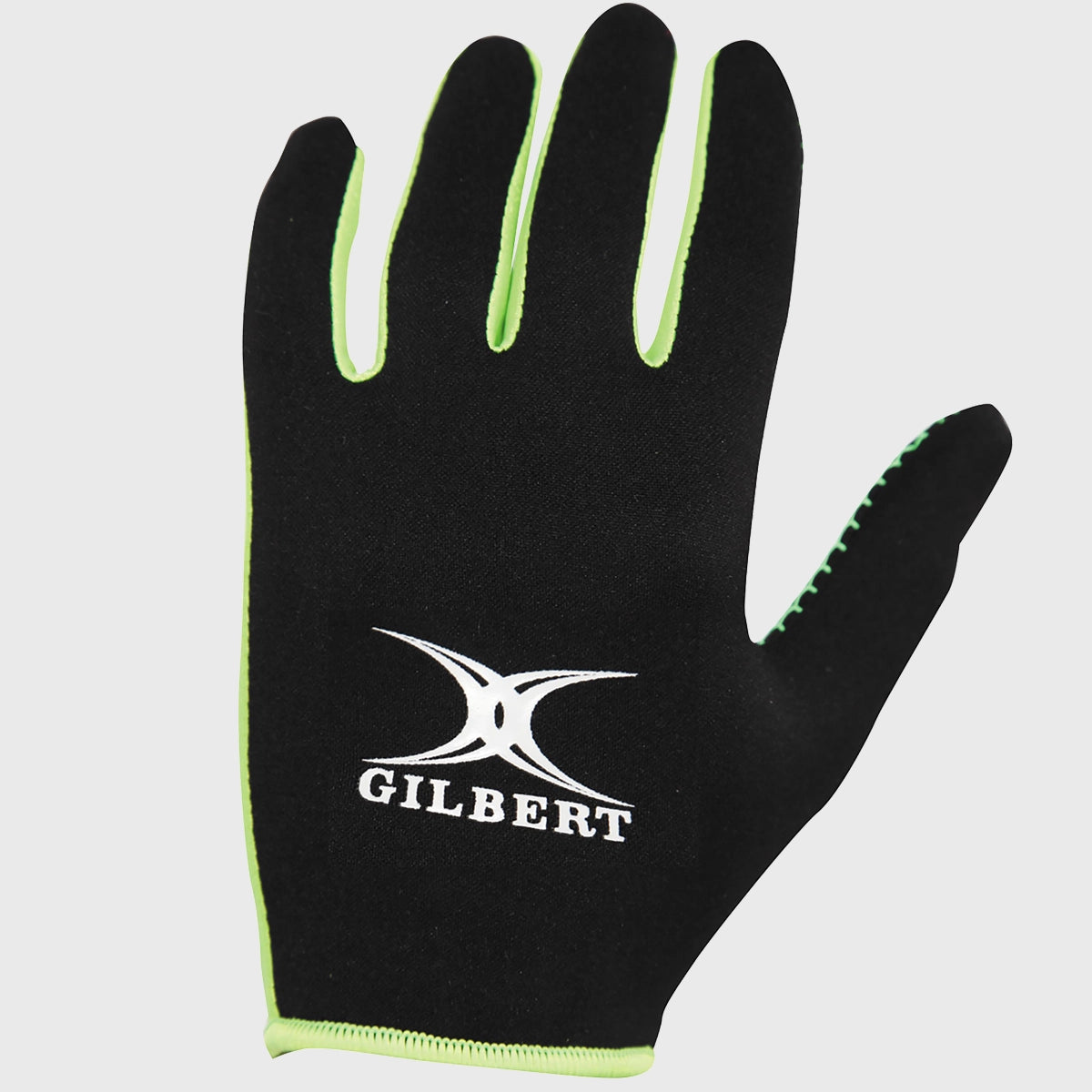Gilbert Kid's Atomic Full Finger Rugby Grip Mitt - Black/Green - Youth Rugby Gloves for Training & Matches - Perfect for Tackling, Passing & Catching