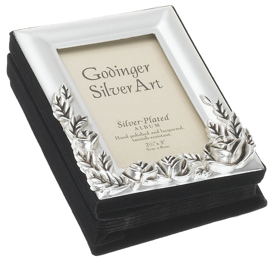 Godinger Mini Photo Album with Rose Design & Satin Finish - Perfect for Wedding Memories, Baby Photos & Gift Giving