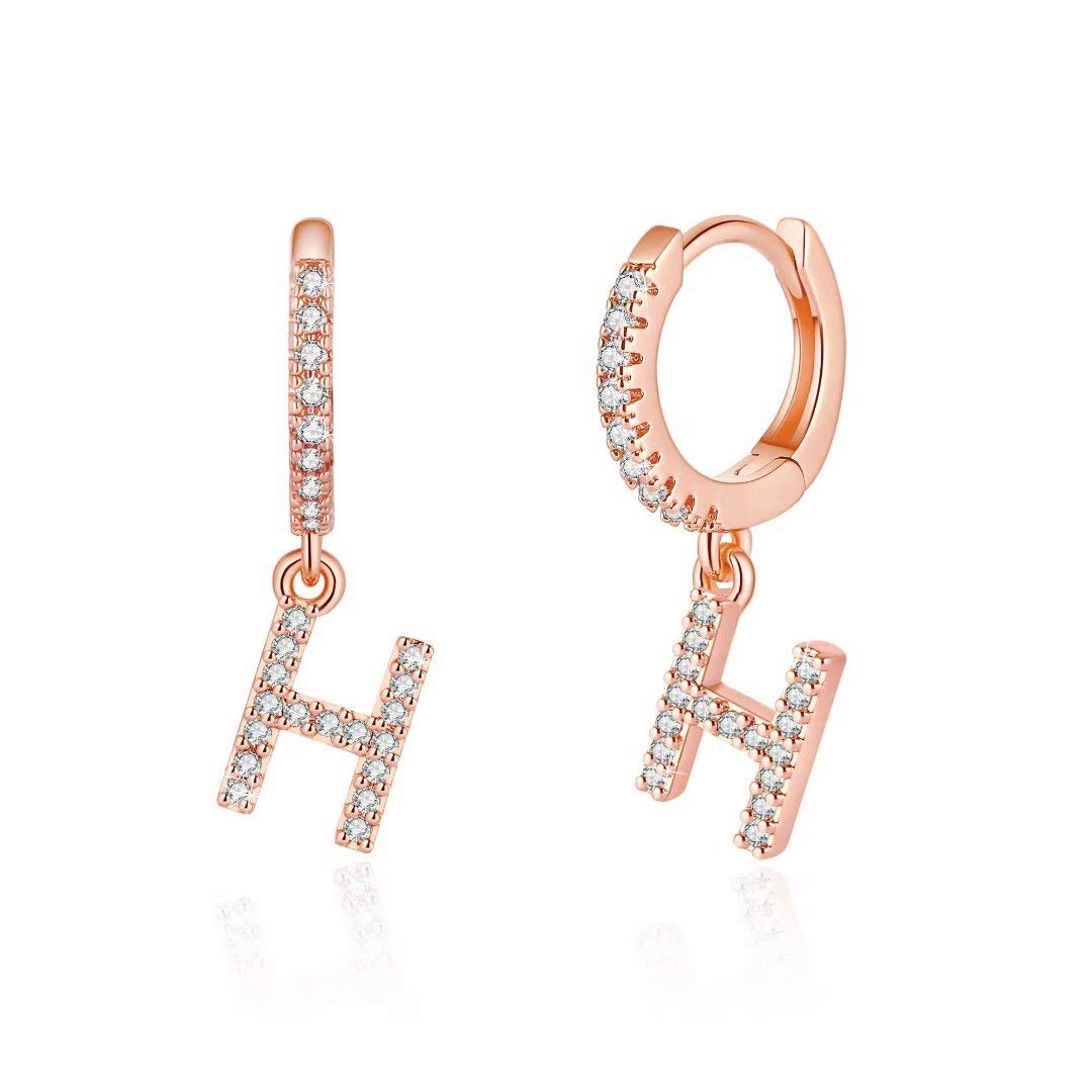 925 Sterling Silver Initial Earrings for Women & Girls - Hypoallergenic Small Huggie Hoop Earrings with Gold Plated Cubic Zirconia - Personalized Jewelry Gifts for Birthday, Graduation & Everyday Wear