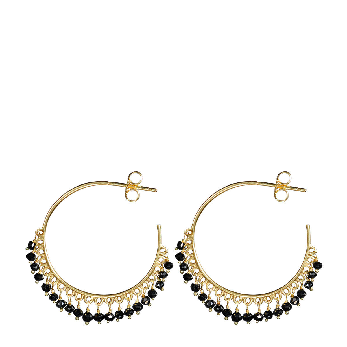 18K Gold Medium Fine Black Diamond Beaded Hoop Earrings for Women – Elegant Everyday Jewelry for Work, Parties & Special Occasions