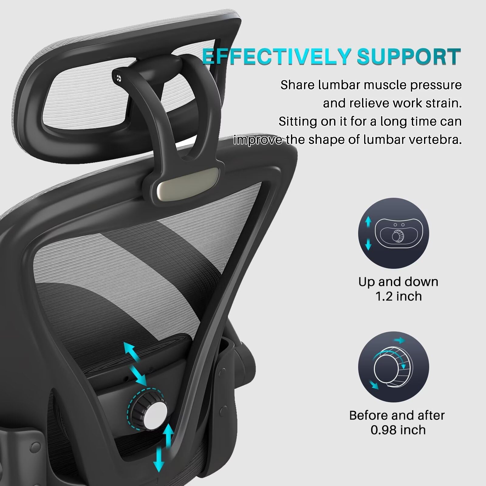 Ergonomic Office Chair M903 - High Back Mesh Computer Chair with Adjustable Lumbar Support, Headrest & Wheels - Comfortable Desk Chair for Home Office, Gaming & Workspace (Black)