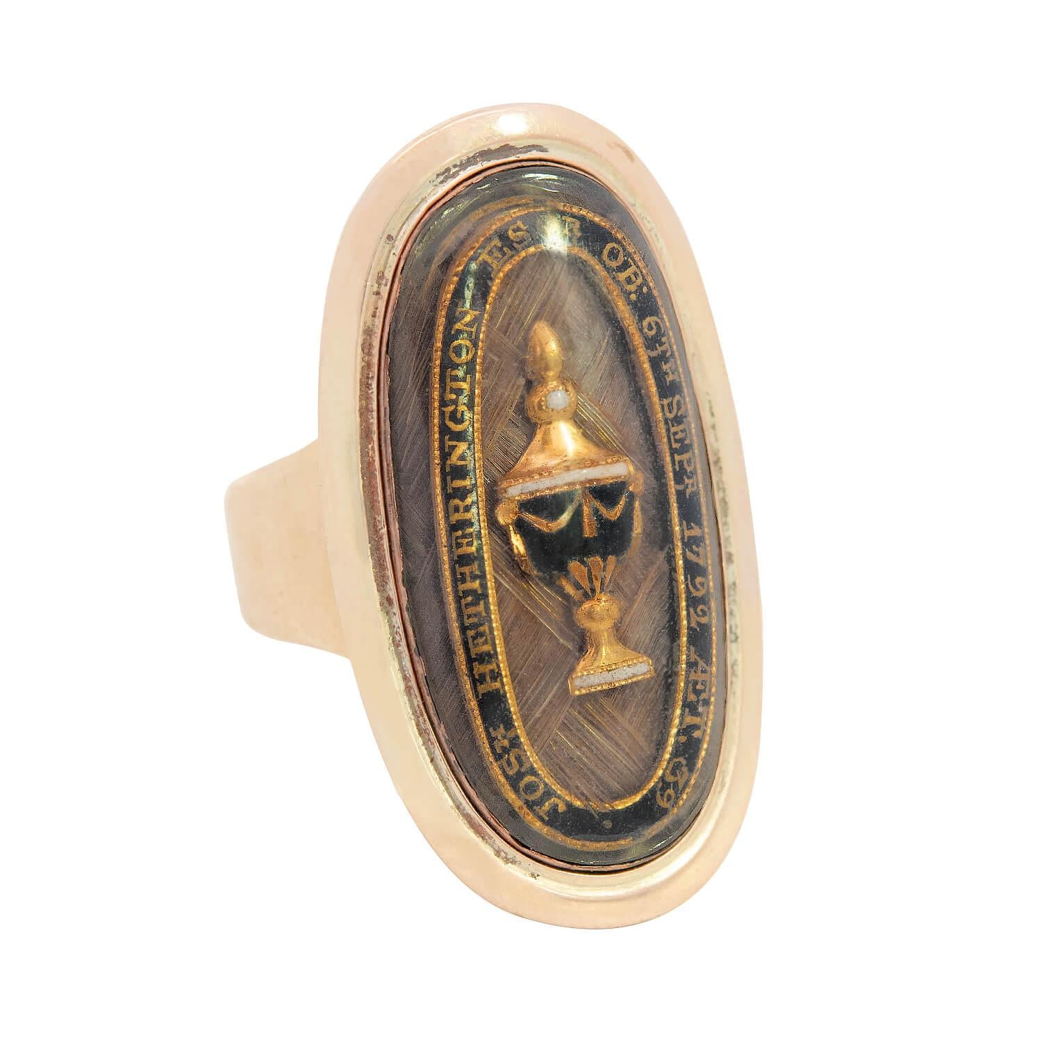 18k Georgian Mourning Ring - Antique Gold Urn Memorial Jewelry for Remembrance & Sympathy Gifts