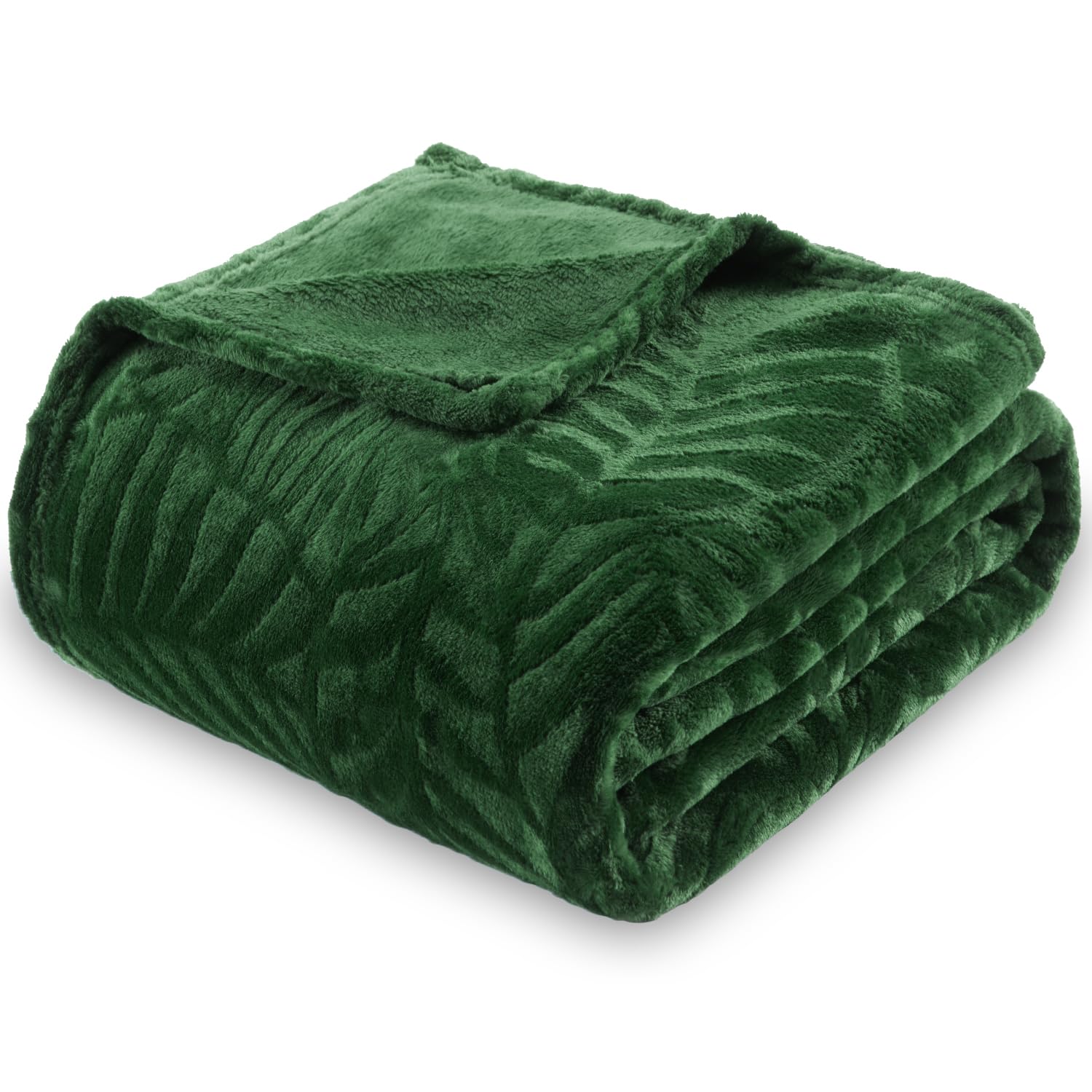 SOCHOW Ultra Soft Flannel Fleece Throw Blanket - Lightweight Cozy Warm Plush Blanket with Leaves Texture for Bed, Couch & Sofa - 60 x 80 Inches Olive Green - Perfect for Winter Nights, Movie Time & Home Decor