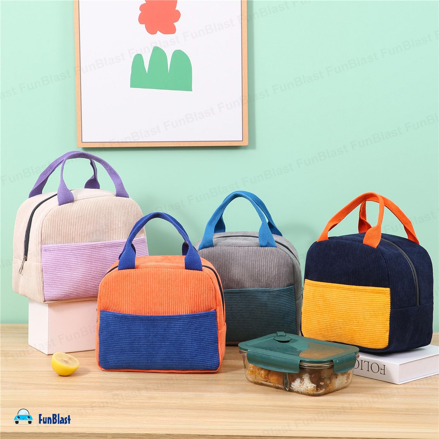 FunBlast Insulated Lunch Bag for Kids, Women & Men - Leakproof Tiffin Box Carrier with Thermal Protection - Perfect for Office, School & Travel (Navy Blue) | Keep Meals Fresh at Work, Picnics & Road Trips