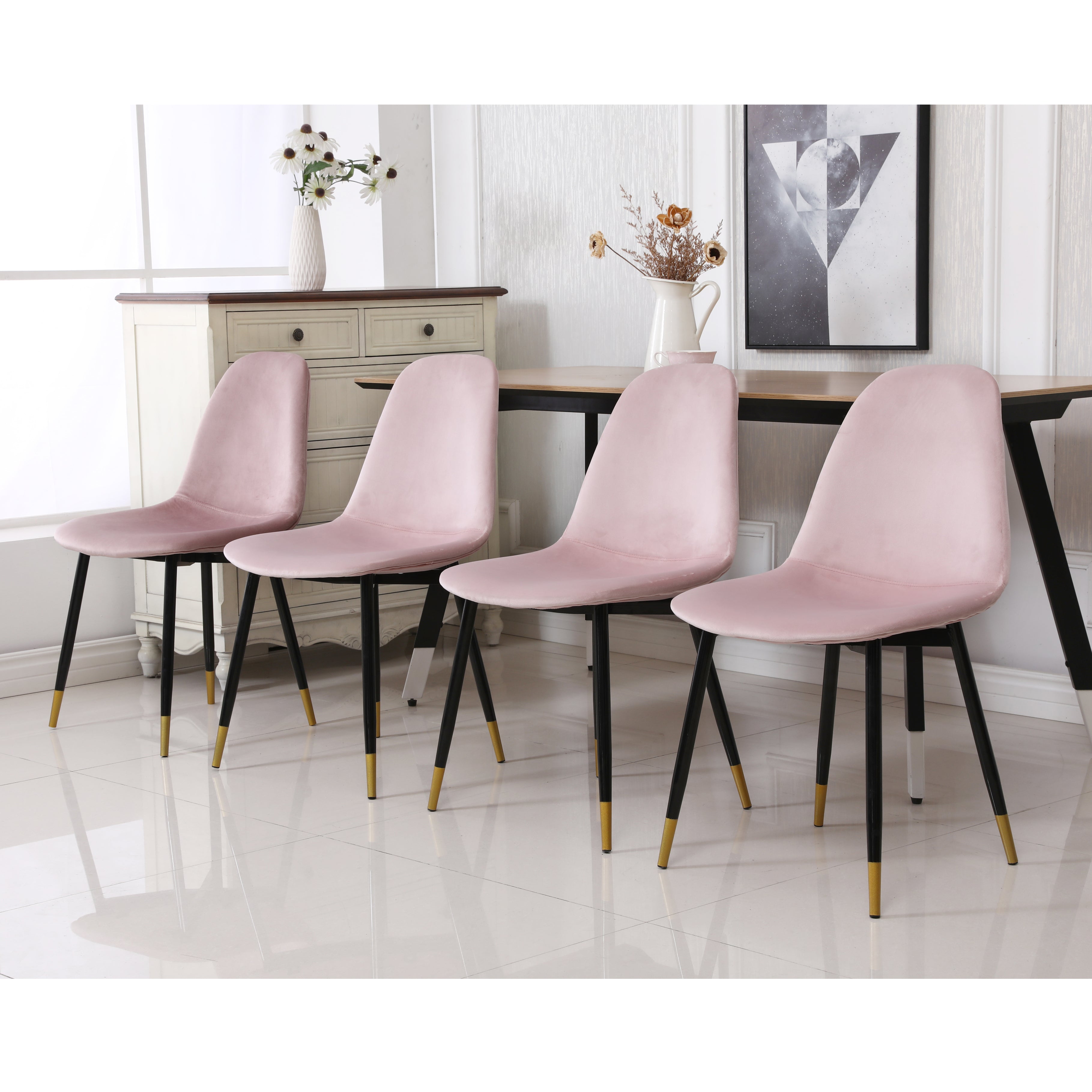 Roundhill Furniture Lassan Modern Fabric Dining Chairs - Set of 4 Pink Upholstered Chairs for Kitchen, Dining Room & Breakfast Nook - Comfortable Contemporary Seating for Home & Restaurant