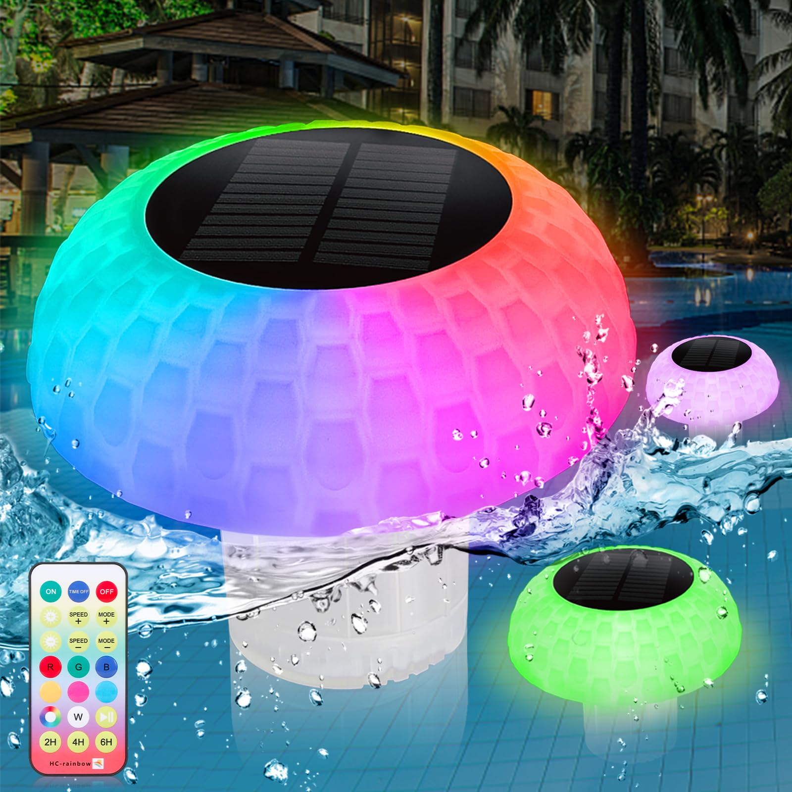 Solar Pool Chlorine Floater with Remote Control - IP68 Waterproof RGB & White LED Lights for Above Ground/Inground Pools, Hot Tubs & Spas - Perfect for Night Swimming & Pool Parties