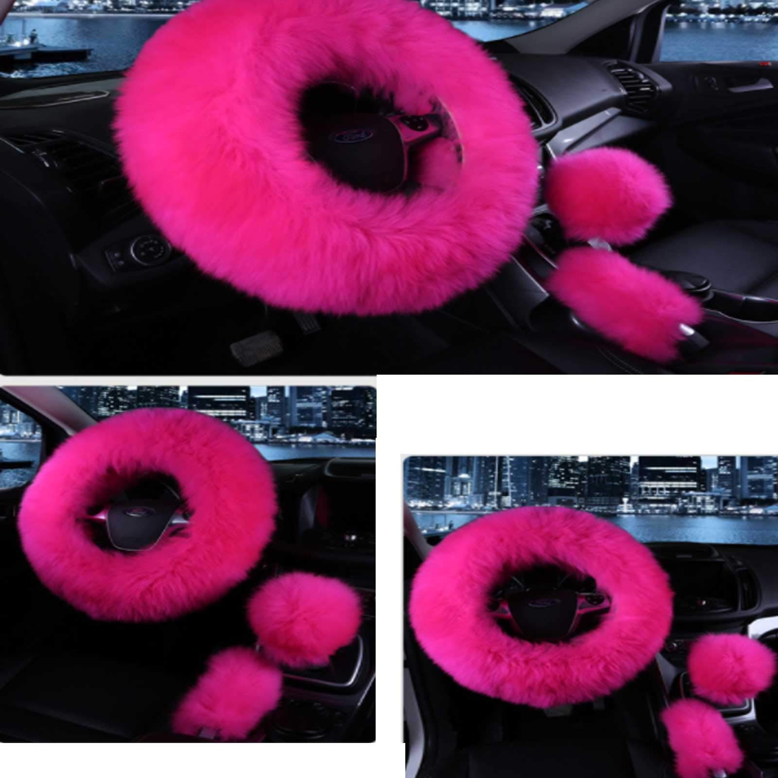 1 Set 3 Pcs Car Steering Wheel Cover, Handbrake Cover & Gear Shift Cover Set - Faux Wool Warm Winter Accessories for Cold Weather Driving Comfort