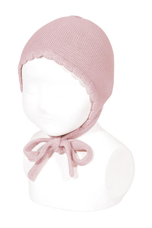 Dusky Pink Garter Stitch Bonnet - Soft Knit Baby Beanie for Newborns & Infants | Perfect for Photoshoots, Winter Outfits & Special Occasions