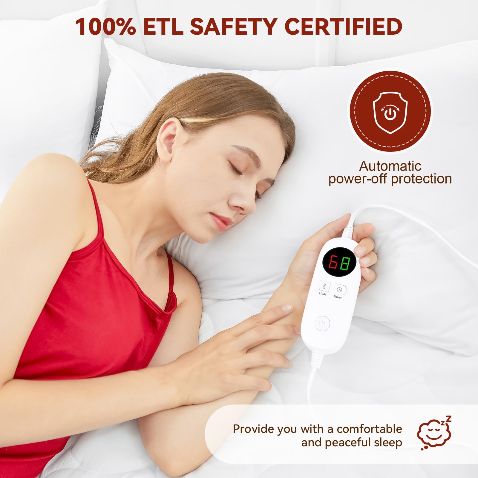 MASVIS Queen Size Heated Mattress Pad with Dual Zone Temperature Control - Quilted Electric Mattress Cover with Auto Shut Off - Deep Pocket Electric Bed Warmer for Winter - Machine Washable White Mattress Pad for Couples (Perfect for Cold Nights, Arthritis Pain Relief & Cozy Winter Sleep)