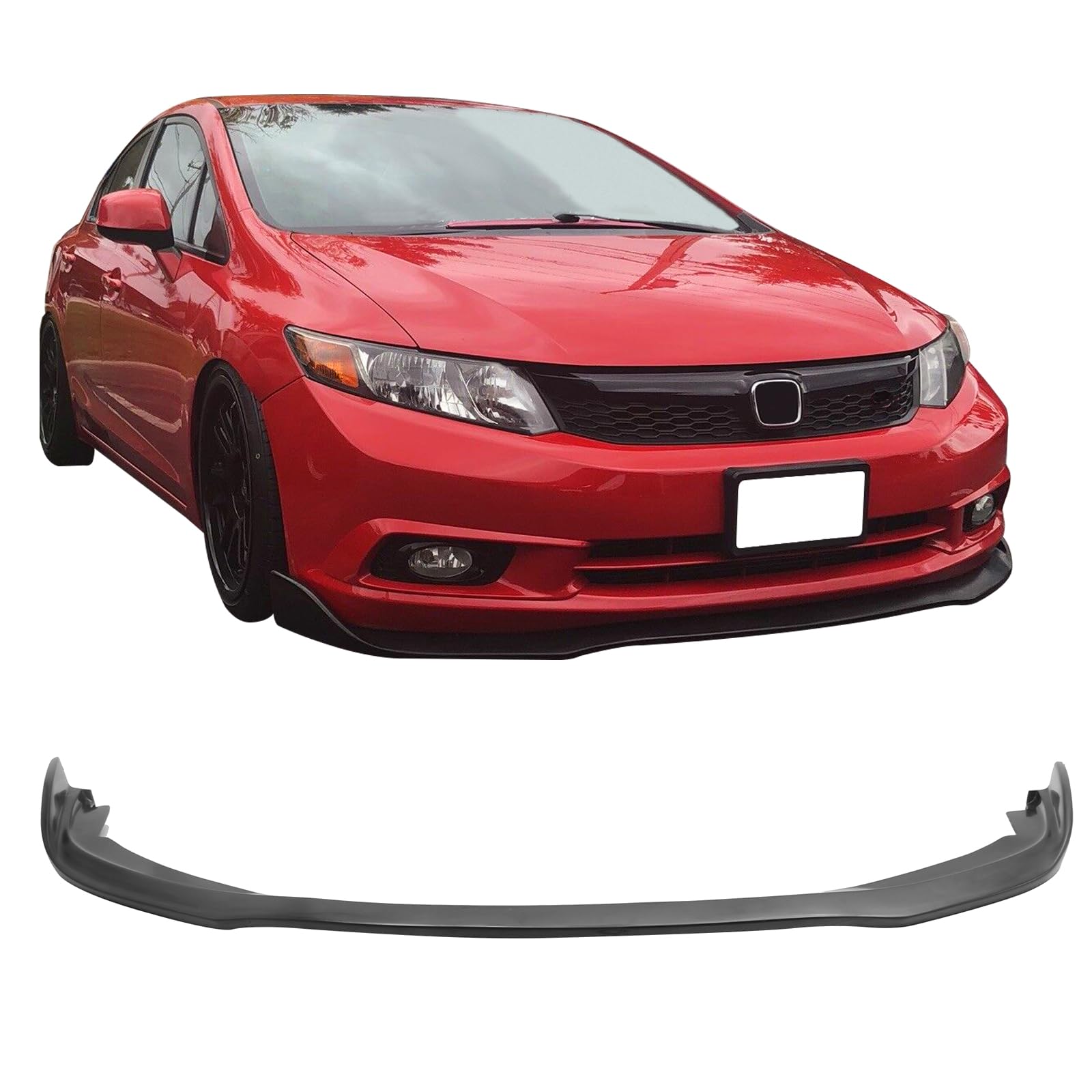 IKON MOTORSPORTS CS2 Style Black PU Front Bumper Lip Spoiler for 2012 Honda Civic - Under Chin Finisher Add-On for Enhanced Sporty Look & Aerodynamics | Perfect for Car Enthusiasts & Street Racing Style Upgrades