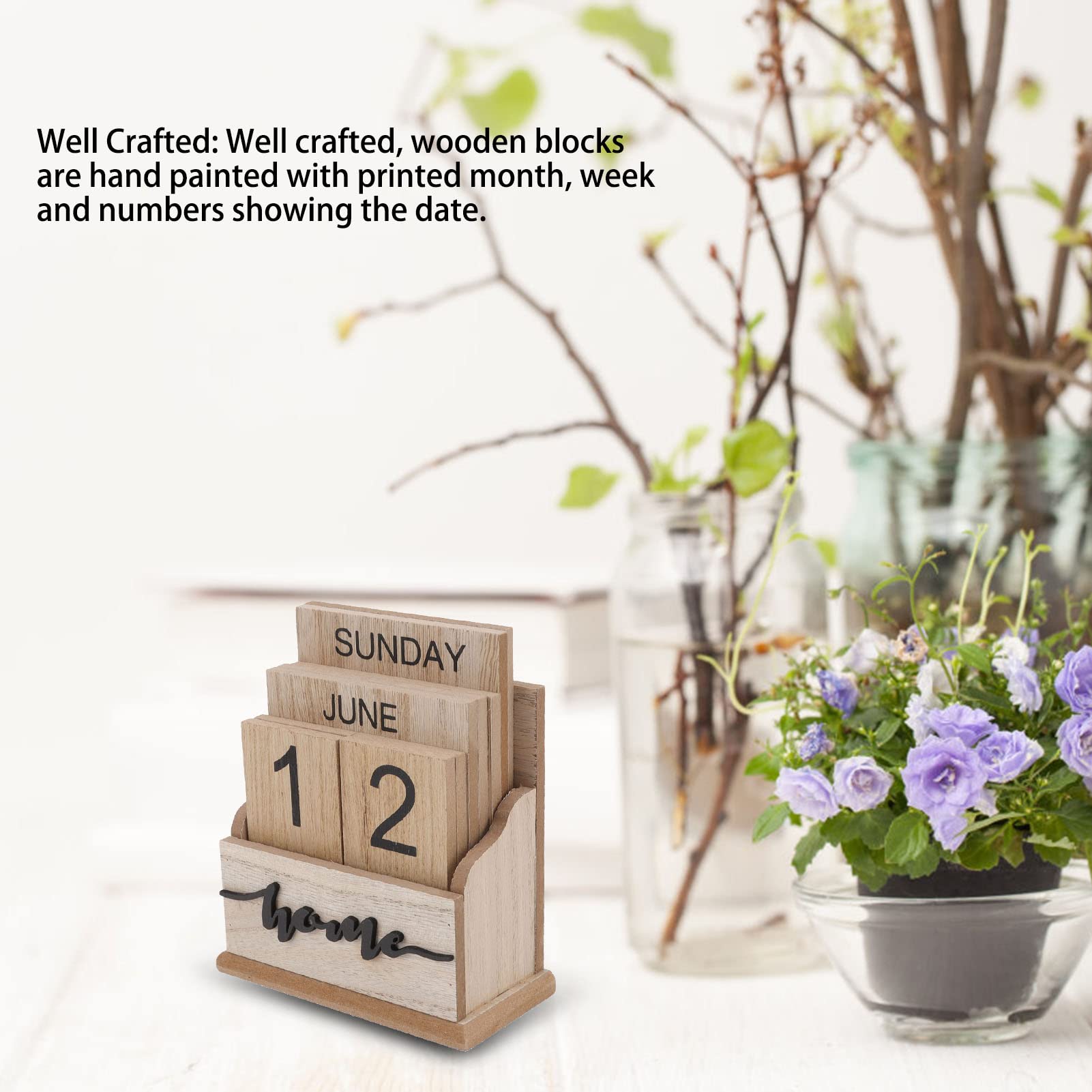 Huleo Sturdy & Durable Perpetual Wood Desk Calendar - Reusable Retro Office Organizer for Home, Work & School - Perfect for Planning, Scheduling & Productivity