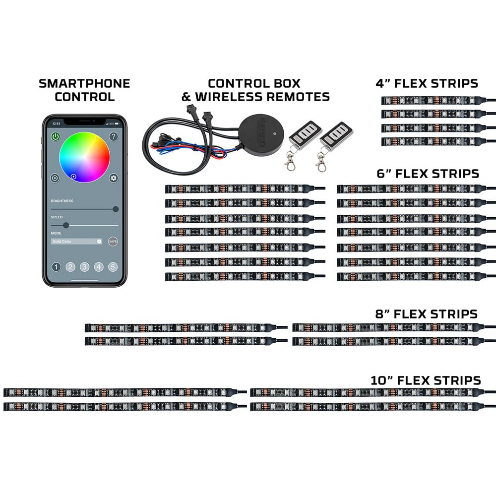 LEDGlow 26-Piece Bluetooth Motorcycle LED Lighting Kit - 16 Million Colors, Smartphone App Control, Dual Zone & Brake Light Effects, Waterproof - Perfect for Night Rides & Custom Bike Shows