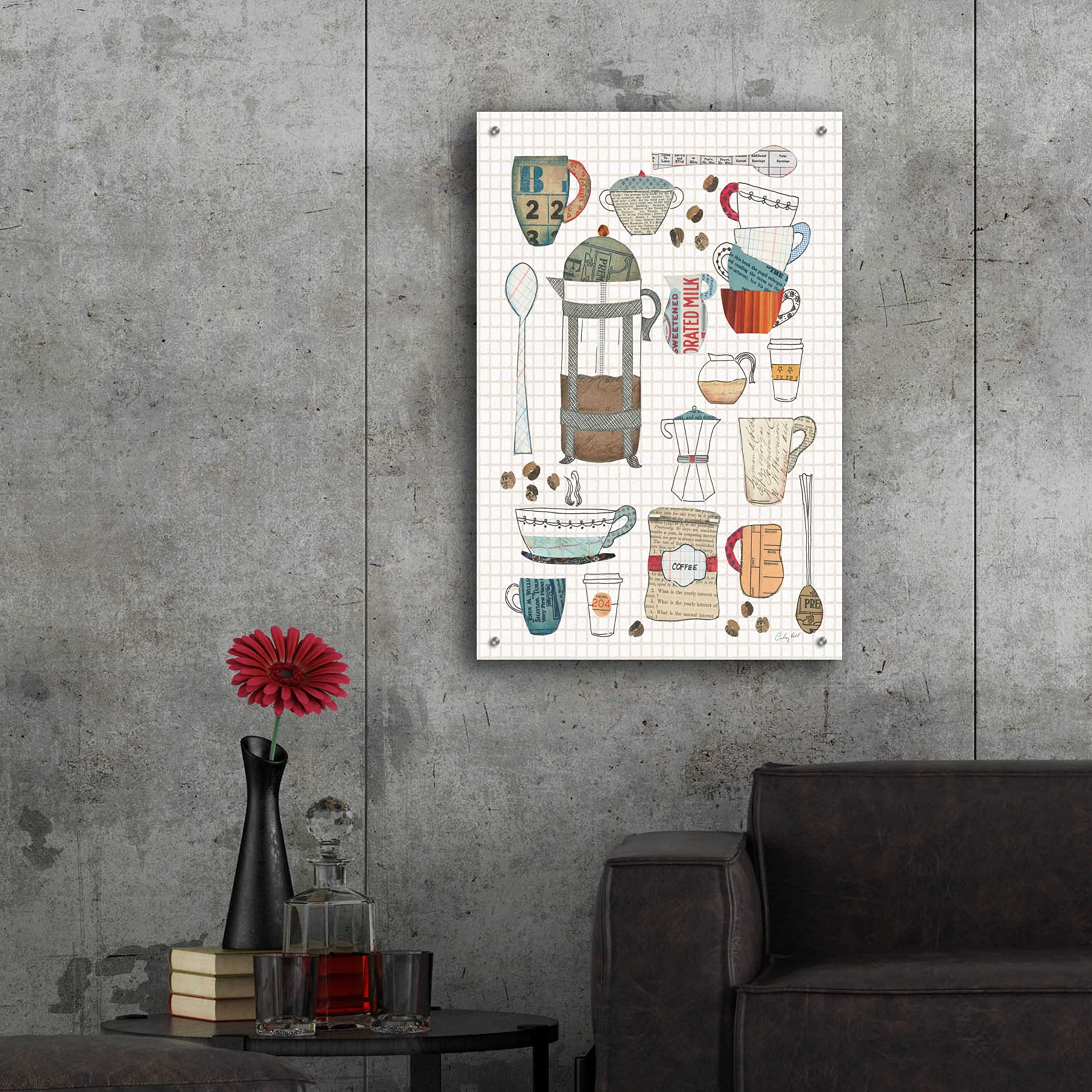 Epic Art 'Coffee Chart II v2 Gingham' by Courtney Prahl - 24x36 Inch Acrylic Glass Wall Art Painting - Modern Home & Office Decor for Living Room, Bedroom, Kitchen