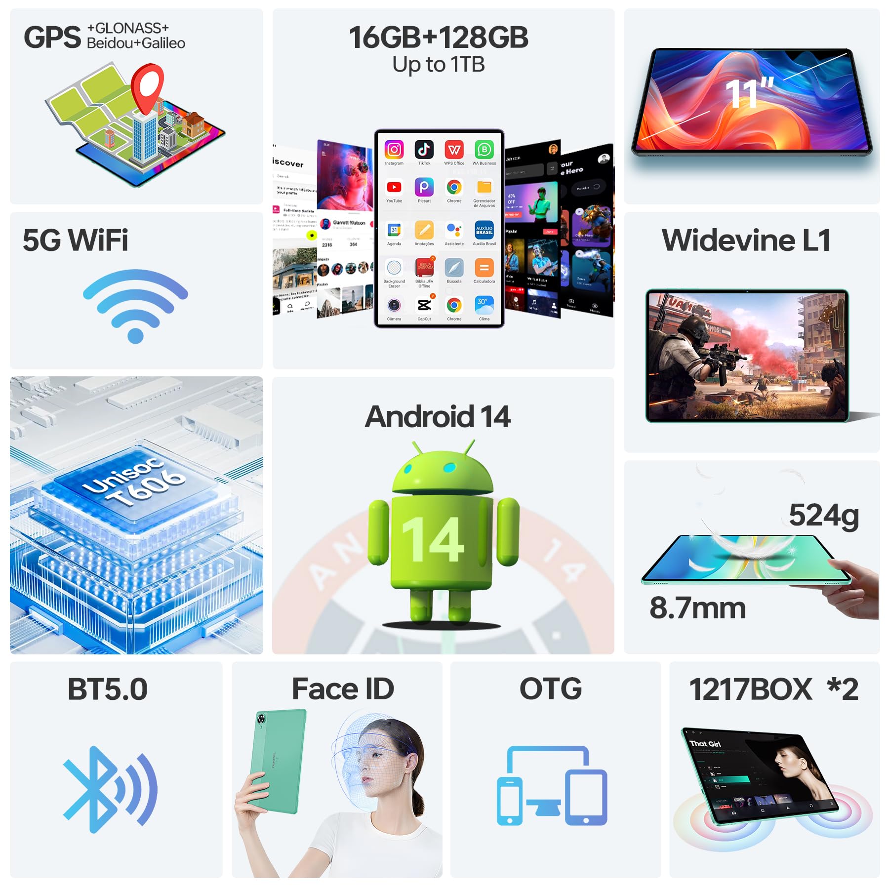 OUKITEL OT11 11 Inch 2K Android 14 Tablet - 16GB RAM 128GB Storage (Expandable to 1TB), 8000mAh Battery Octa-Core Gaming Tablet with 4G LTE Dual SIM, Widevine L1, GPS, TÜV Certified, 13MP Camera & 5G WiFi - Purple | Perfect for Work, Gaming & Streaming