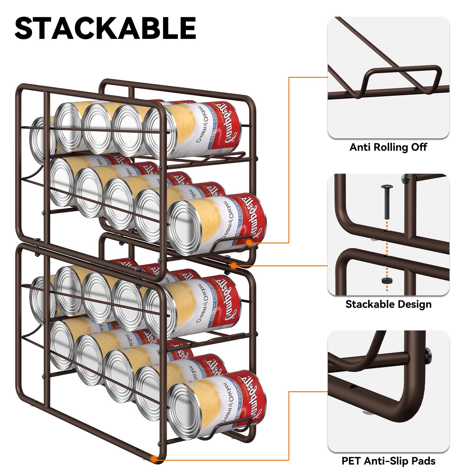 MOOACE 4 Pack Stackable Can Dispenser Rack - Bronze Canned Food Organizer for Kitchen Cabinet, Pantry & Countertop Storage | Perfect for Soda, Beer & Soup Can Organization