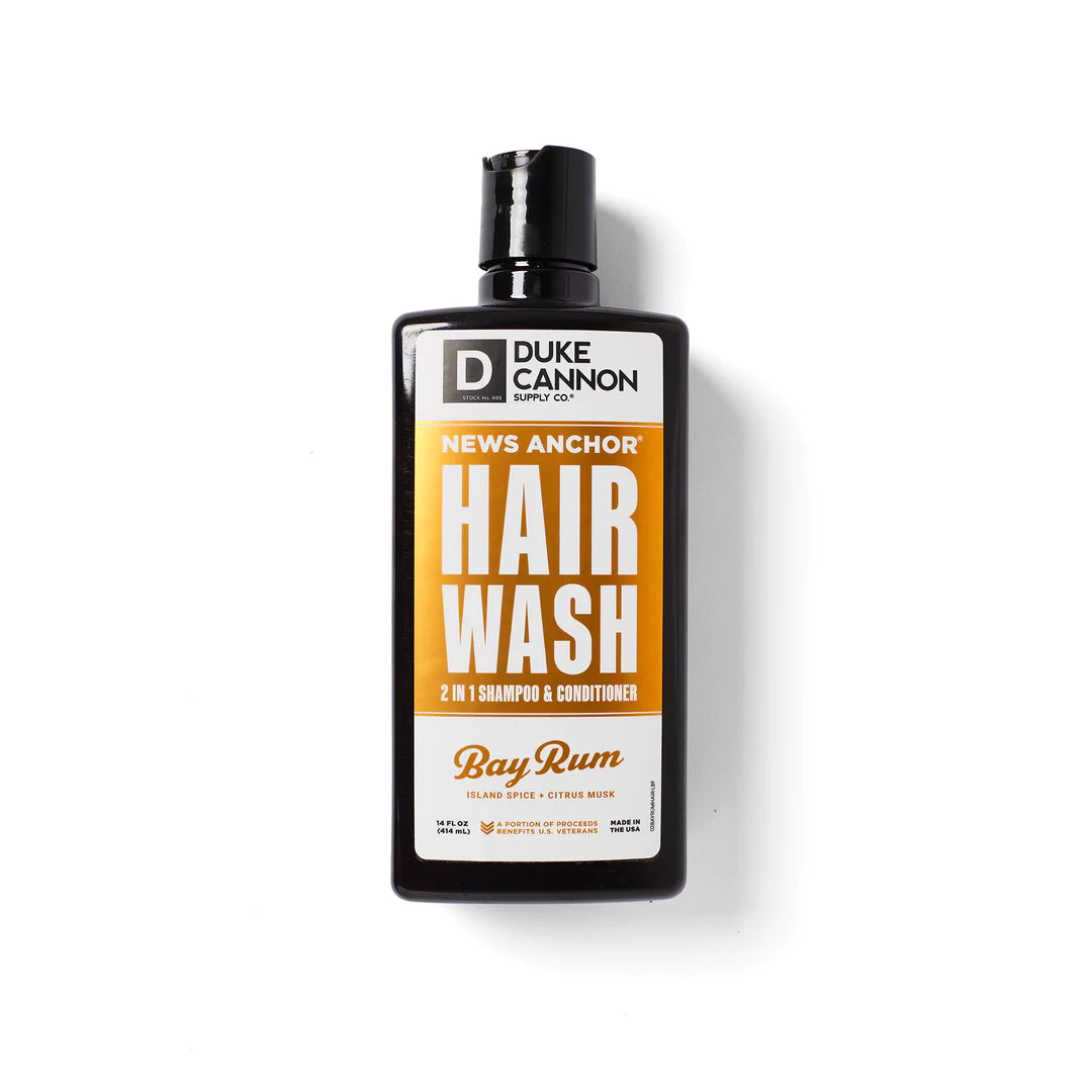 Bay Rum News Anchor Hair Wash - 2 in 1 Shampoo & Conditioner for Men with All-Day Fresh Scent - Perfect for Daily Hair Care & Styling