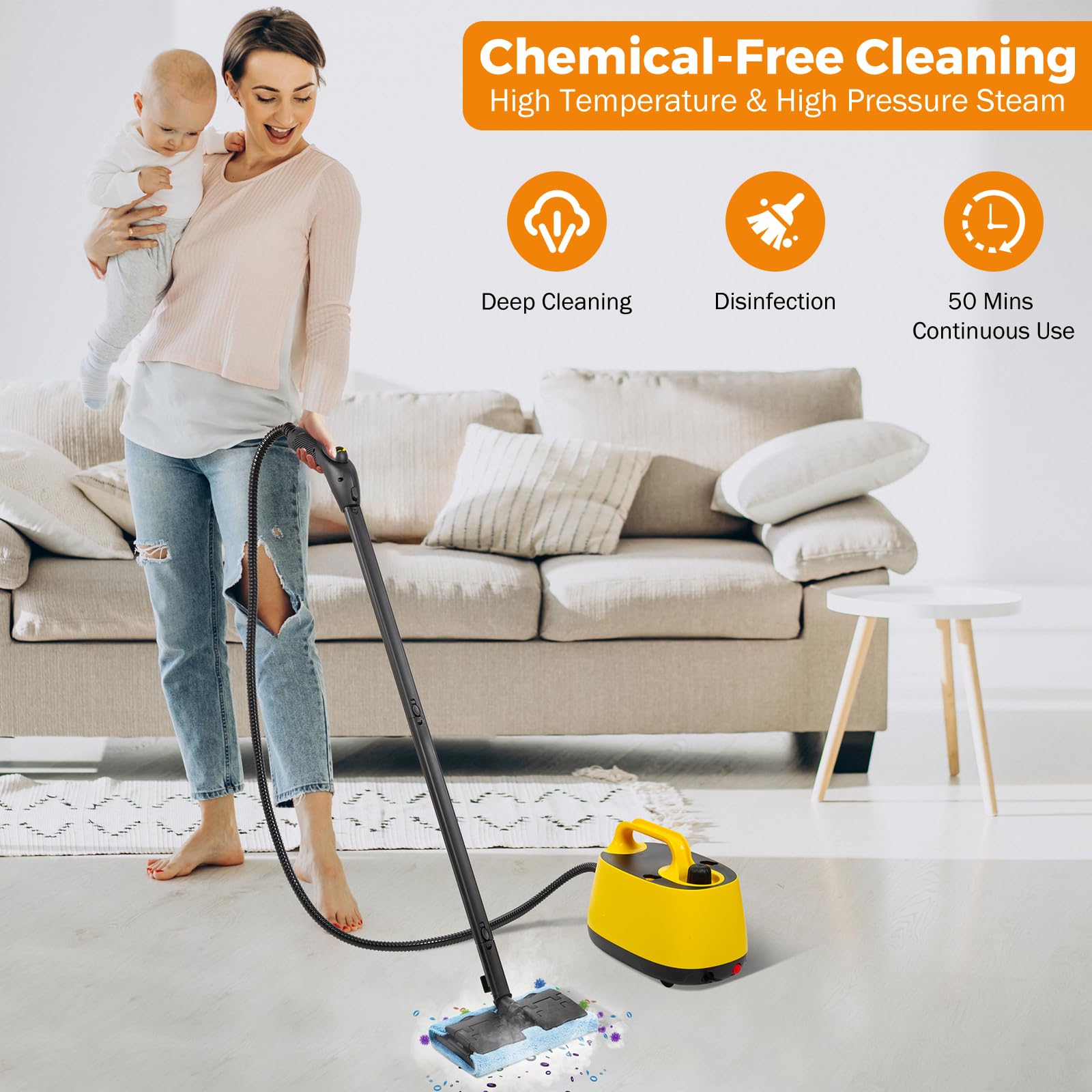 BEAMNOVA Electric Steam Cleaner 1500W High Pressure Multipurpose Steamer for Carpet, Upholstery, Floor & Car Detailing - 1.5L Water Tank with Roller - Perfect for Home Deep Cleaning & Sanitizing