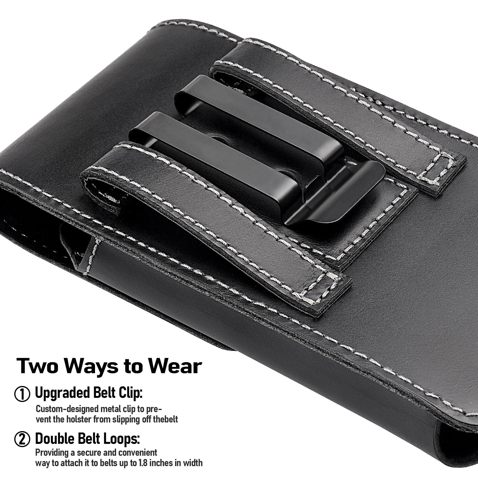 YKOOE Genuine Leather Phone Holster for iPhone 16/15/14/13/12 & Pro Models, Samsung Galaxy S25/S24/S23/S22 - Belt Clip with Magnetic Closure (Black, Large) - Perfect for Work, Travel & Outdoor Activities