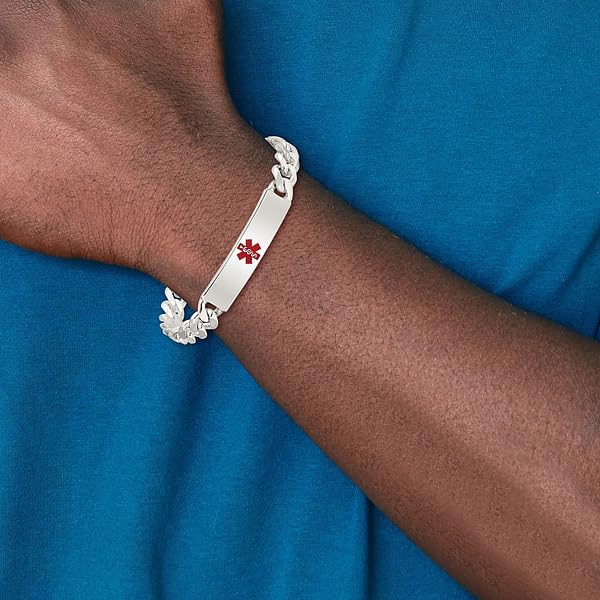 925 Sterling Silver Medical Alert ID Bracelet for Men & Women - Custom Engraved Name & Emergency Info - Curb Link Chain - Perfect for Allergies, Diabetes & Medical Conditions