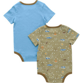 Infant Boys Short Sleeve Camping 2-Piece Bodysuit Set - Dark Khaki | Soft Cotton Baby Outfit for Outdoor Adventures & Casual Wear