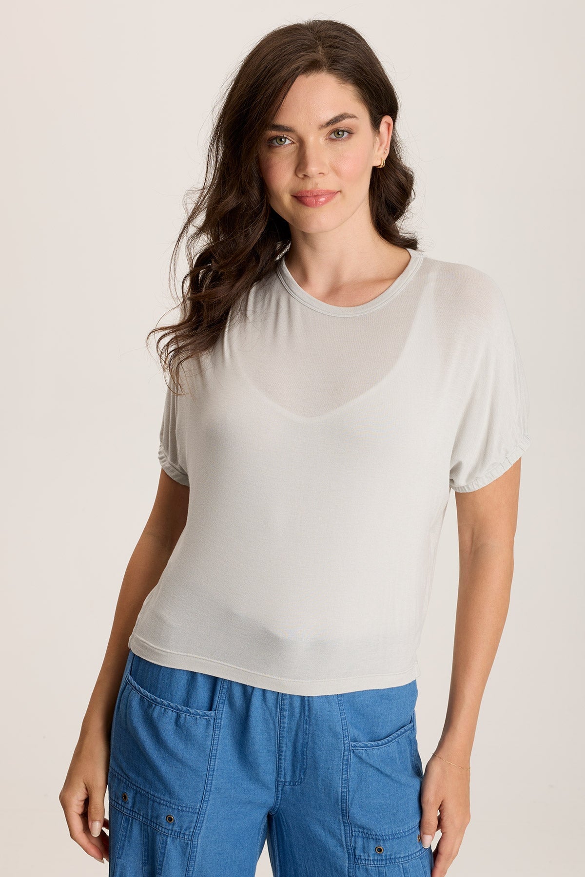 Valensi Soft Jersey Banded Sleeve Tee - Women's Comfortable Stretch T-Shirt for Casual Wear & Everyday Outfits