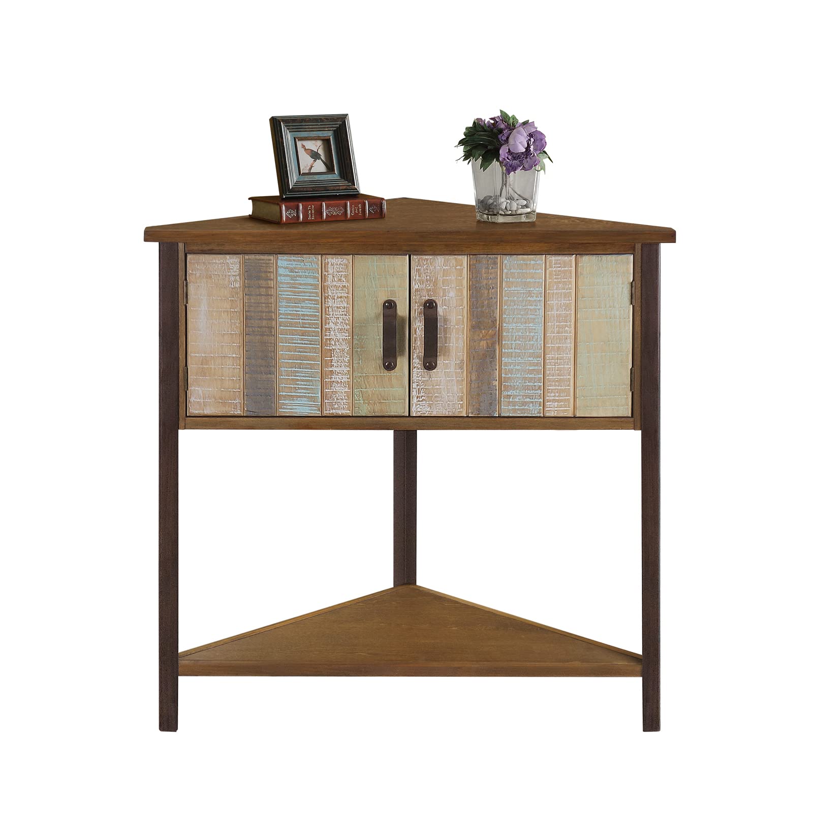 Solid Wood Corner Cabinet with Storage - Rustic Entryway Cabinet for Small Spaces, Living Room & Apartment Decor | Natural Blue Accent Table for Hallway, Bedroom & Cabin Style Homes