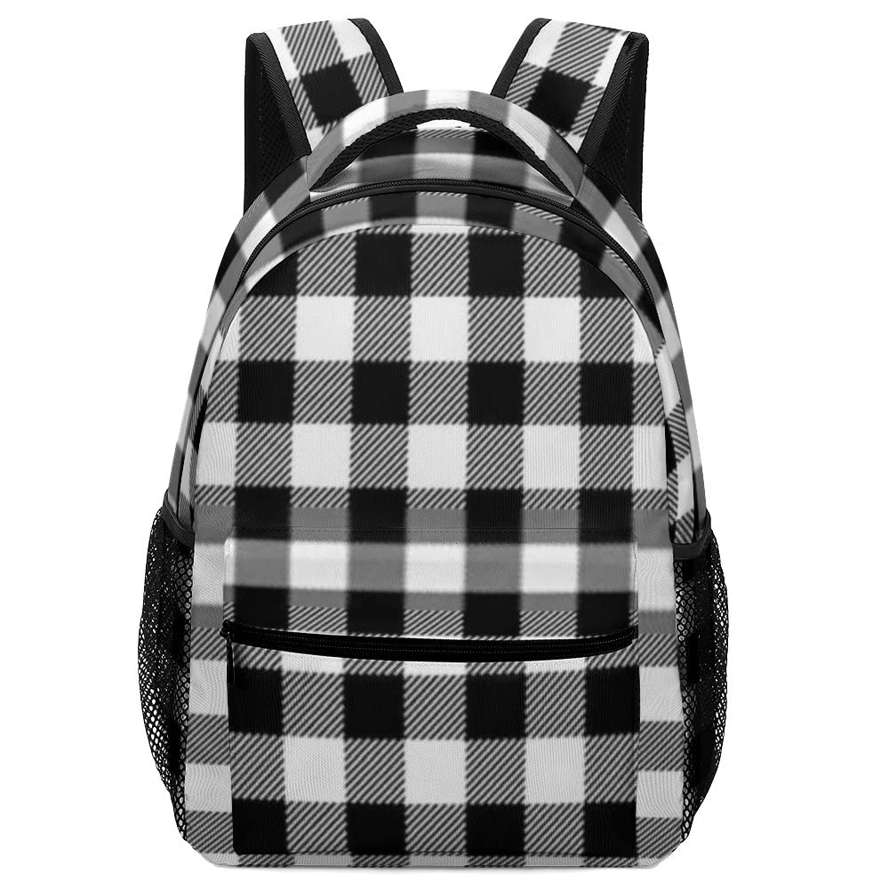 Vintage Trendy Cute White and Black Buffalo Plaid Backpack - 16.5 Inch Laptop Backpack for School, College, Hiking, Travel & Diaper Bag - Unisex Backpack for Men & Women - Perfect for Daily Commute, Campus Life & Outdoor Adventures