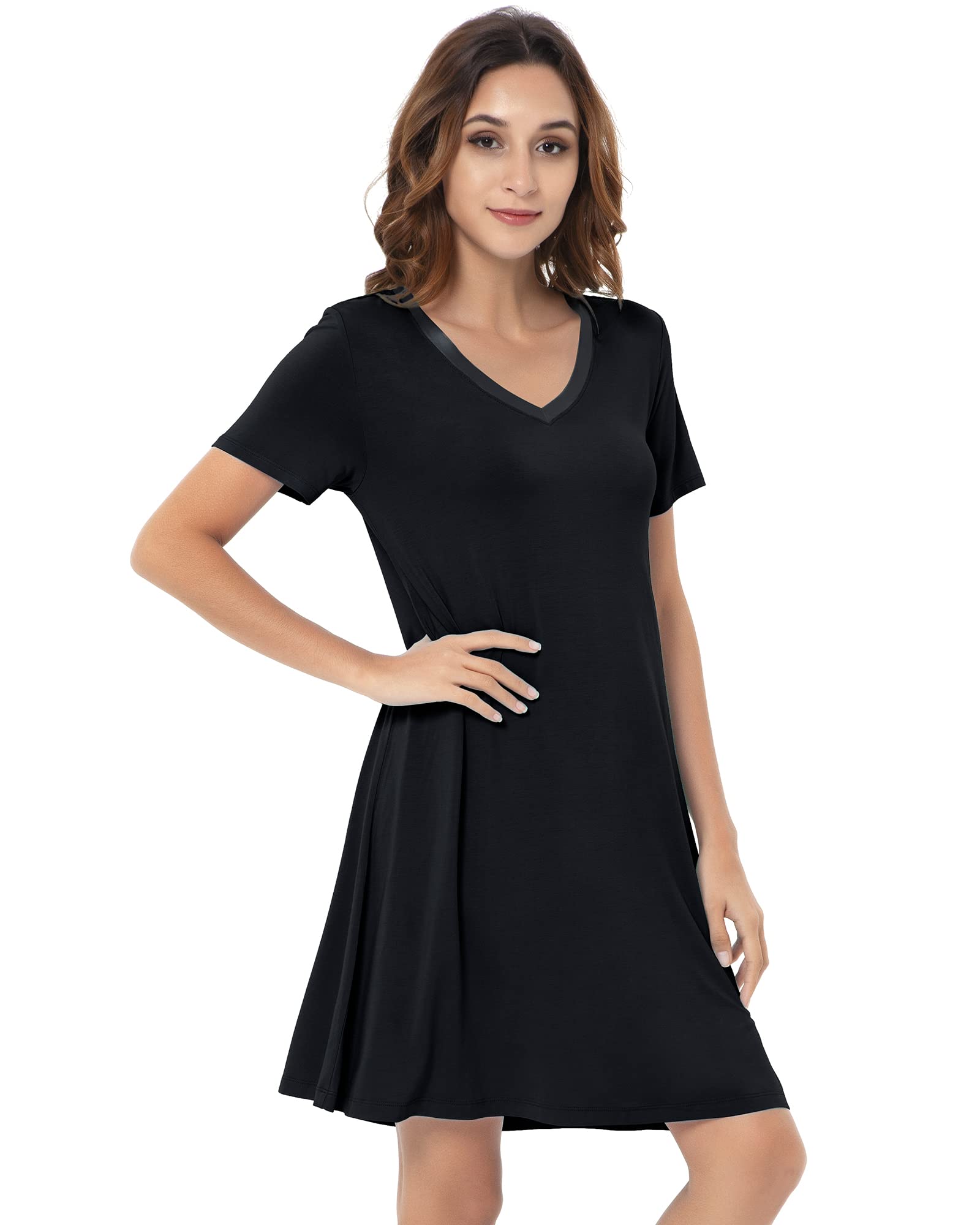 Soft Bamboo Nightgowns for Women - Lightweight Short Sleeve Sleep Shirts & Lounge Dresses - Plus Size S-4X - Perfect for Sleeping, Relaxing at Home & Summer Comfort
