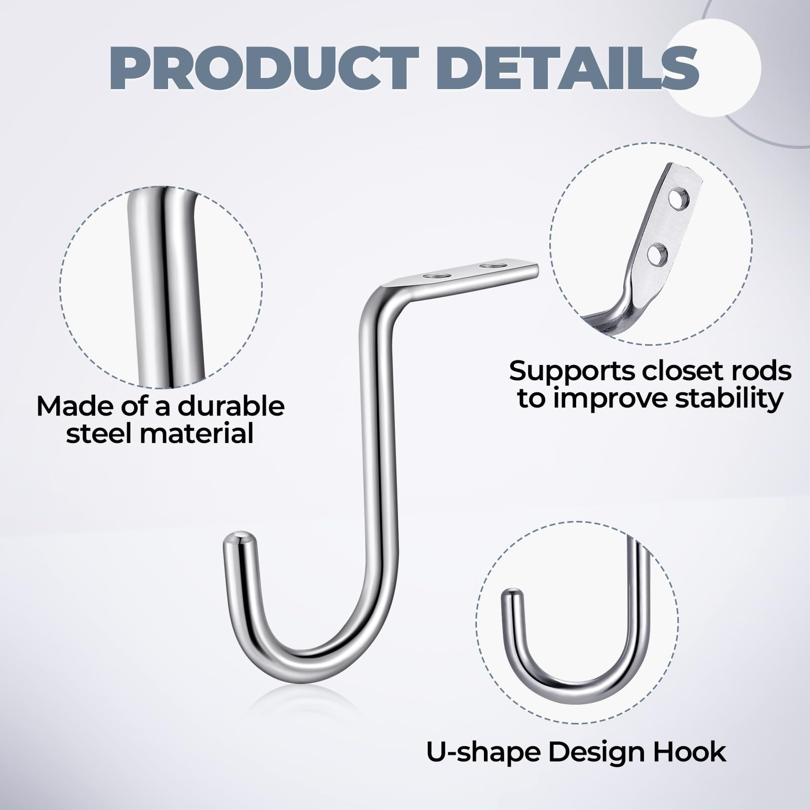 Gisafai 4-Pack Heavy Duty 1 Inch Metal Closet Rod Support Brackets - Wall Mounted Shelf Hanger for Sturdy Clothes Storage (Perfect for Bedroom, Walk-in Closet & Laundry Room Organization)