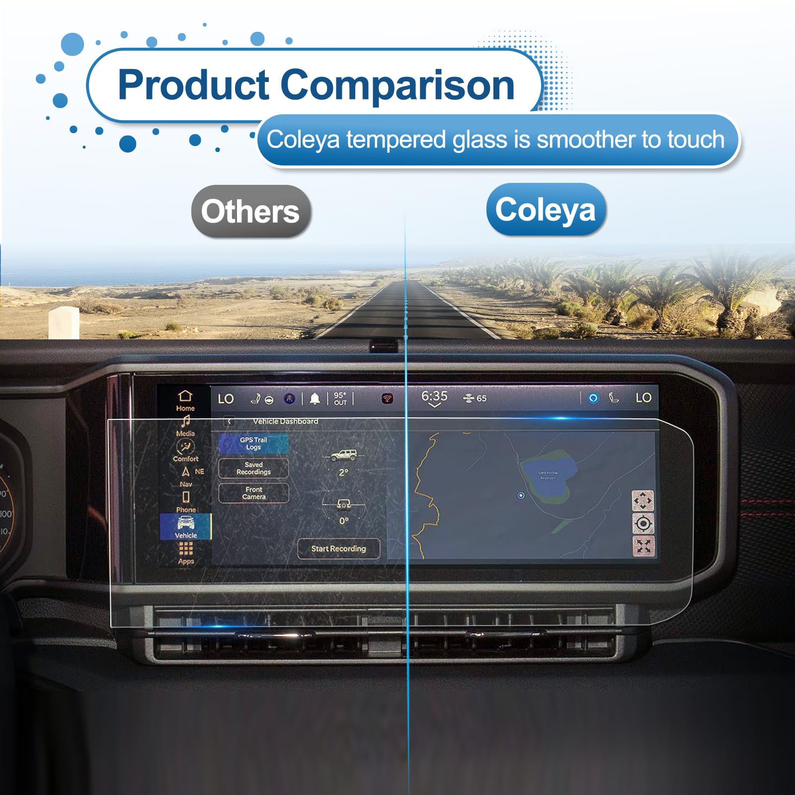 Coleya 12.3-inch 9H Tempered Glass Screen Protector for 2024-2025 Jeep Wrangler (Sport/Sport S/Willys/Sahara/Rubicon/Rubicon X/4XE) - Ultra HD Clear Touchscreen Protection - Perfect for Off-Roading & Daily Driving
