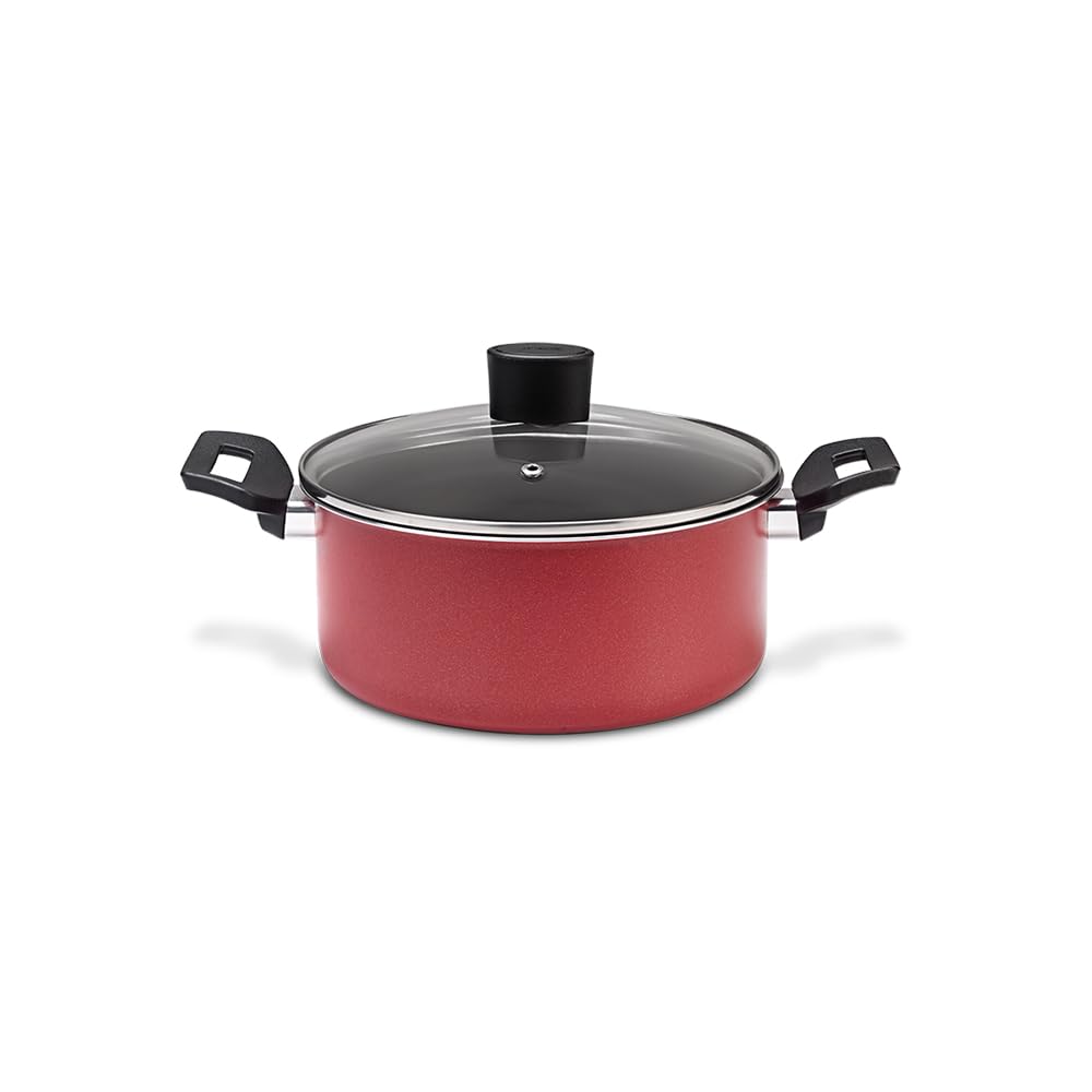 5-Piece Nonstick Cookware Set - Red Garlic Cooking Pots with Lids, Durable Brinox Kitchenware for Frying, Boiling & Sauteing | Perfect for Home Chefs & Everyday Cooking