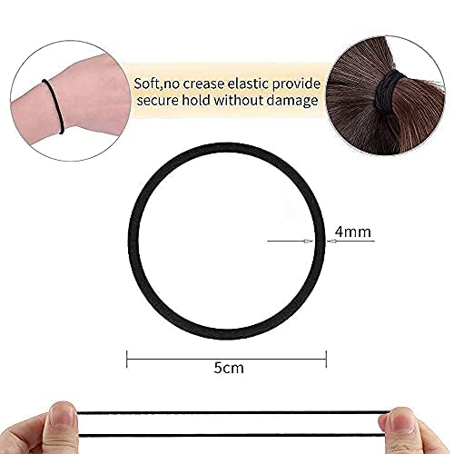 12 Pack 4mm Black Hair Ties - Strong & Durable Hair Bands for Women, Men & Girls - Thick Ponytail Holders for Medium to Thick Hair - Perfect for Workouts, Office & Daily Use - Black