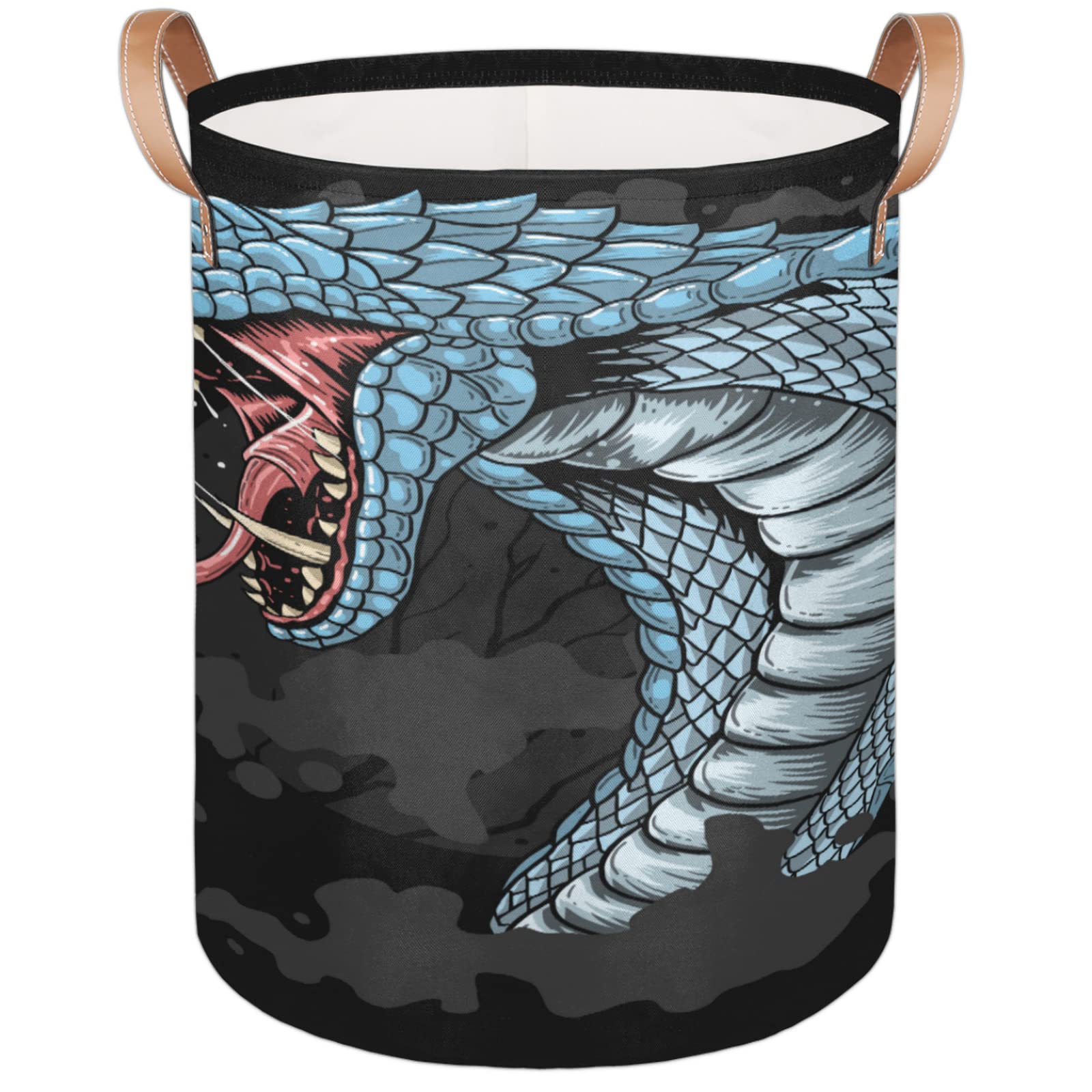 Collapsible Snake Laundry Hamper with Waterproof Lining & Drawstring Lid - Foldable Clothes Basket for Dirty Laundry & Toys - Perfect for Bedroom, Bathroom & Kids Room Organization