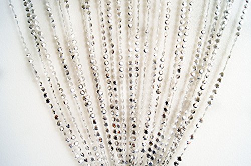 3 ft x 6 ft Iridescent Silver Plastic Crystal Beaded Curtain - Door Window Room Divider Wall Decor for Bedroom, Living Room, Wedding & Party Decorations