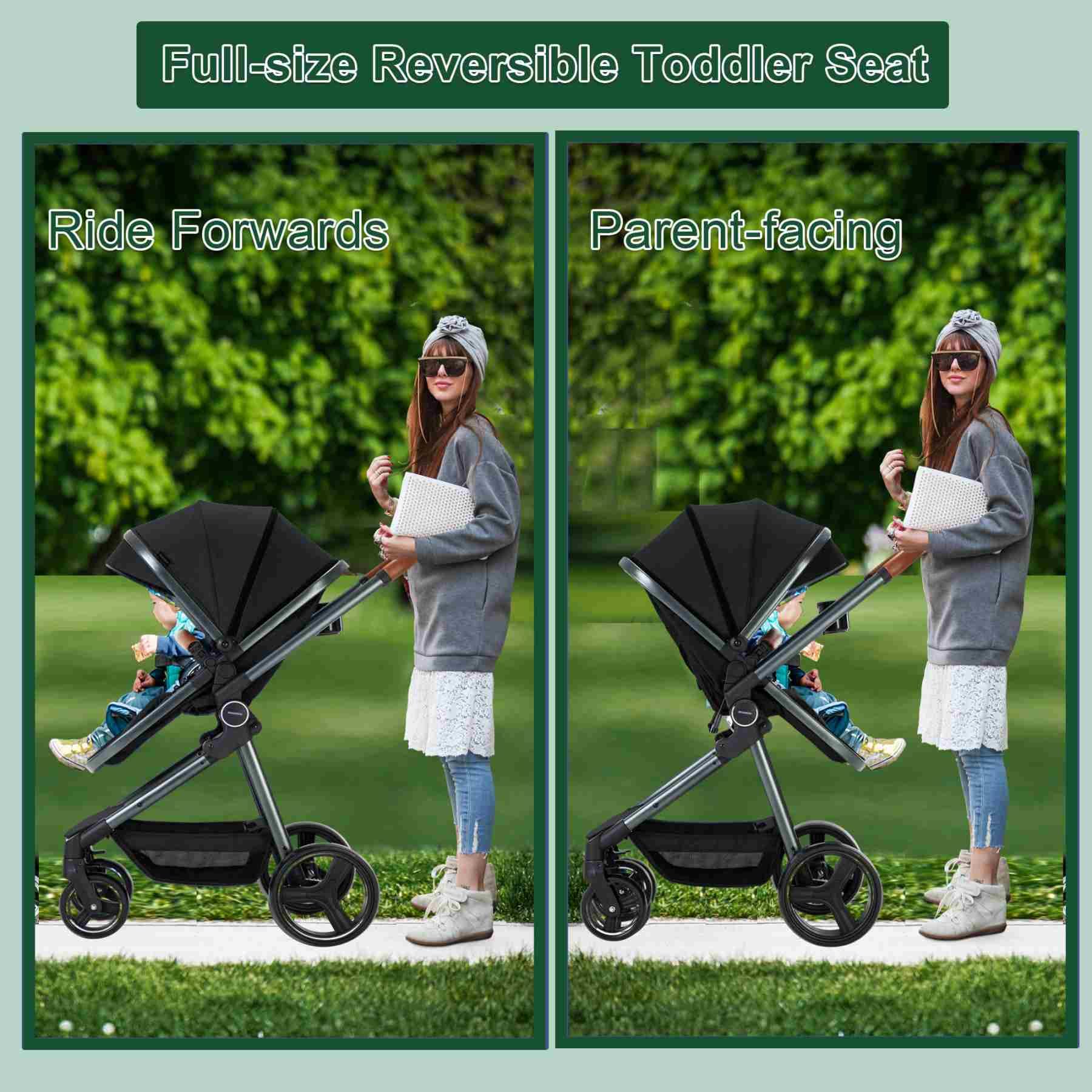 2024 Modern Baby Stroller - Convertible Newborn to Toddler Pram with Bassinet | Lightweight Travel System for Infants & Car Seat Compatibility | Perfect for Shopping, Walks & Air Travel