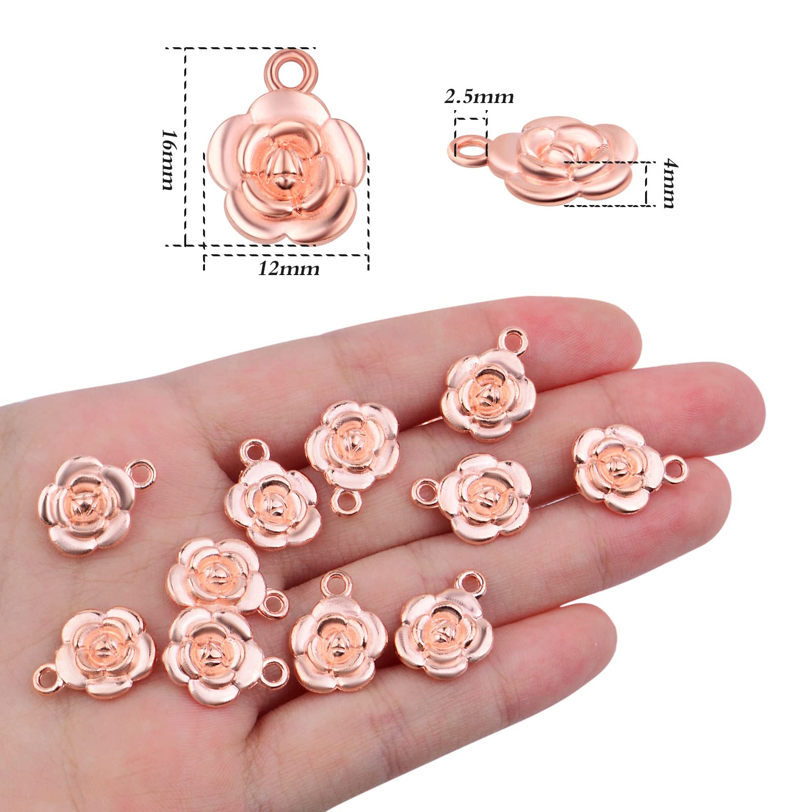 BronaGrand 60pcs Rose Charm Pendants - Flower Bead Charms for DIY Jewelry Making, Necklace Earrings Bracelet Craft Supplies | Perfect for Wedding, Birthday Gifts & Handmade Accessories