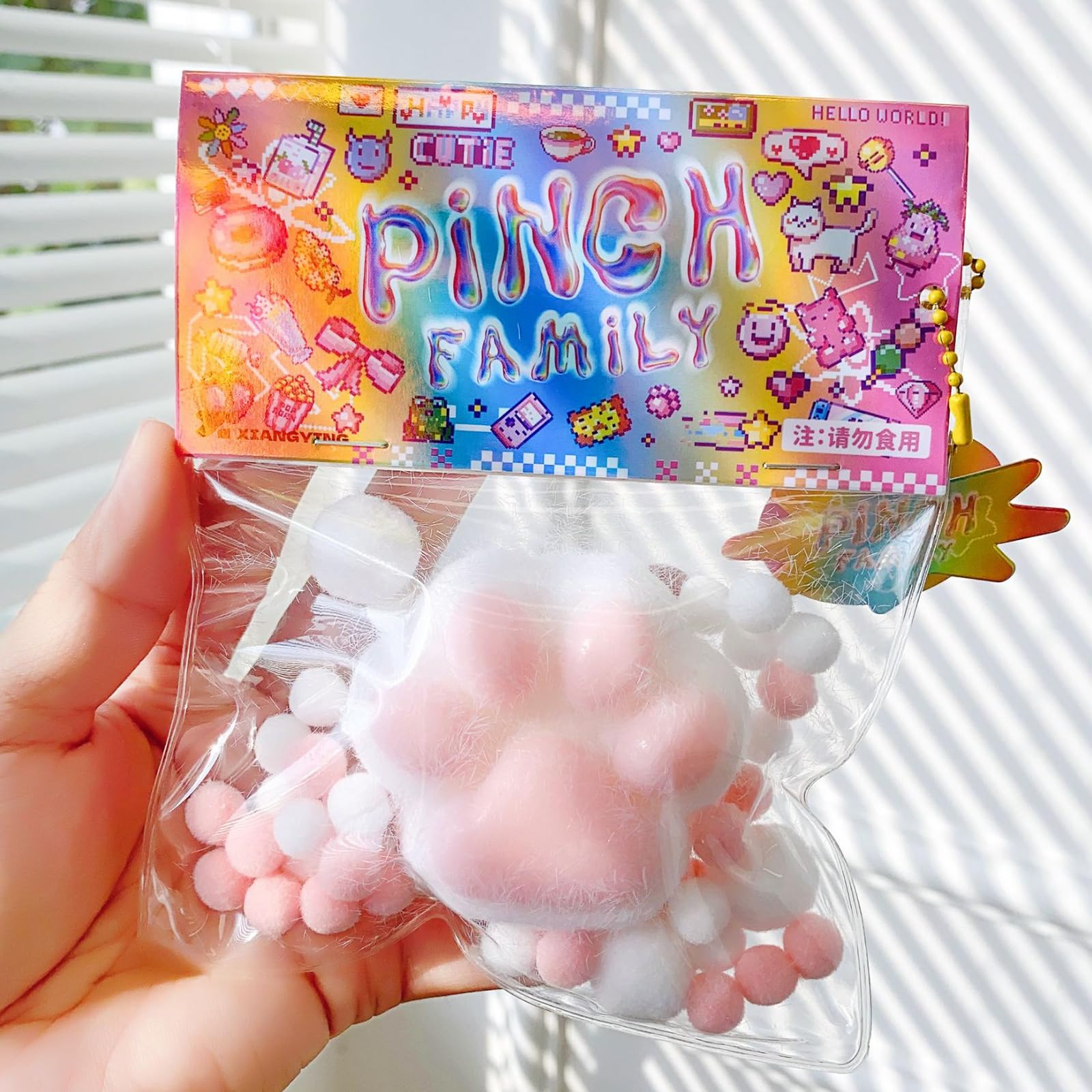 Squishy Cat Paw Stress Relief Toy - Kawaii PVC Sensory Fidget Toy for Kids & Teens, Soft Squeeze Ball with Fur Texture, Anxiety Relief & Focus Aid - Perfect for Home, Office & School (White)