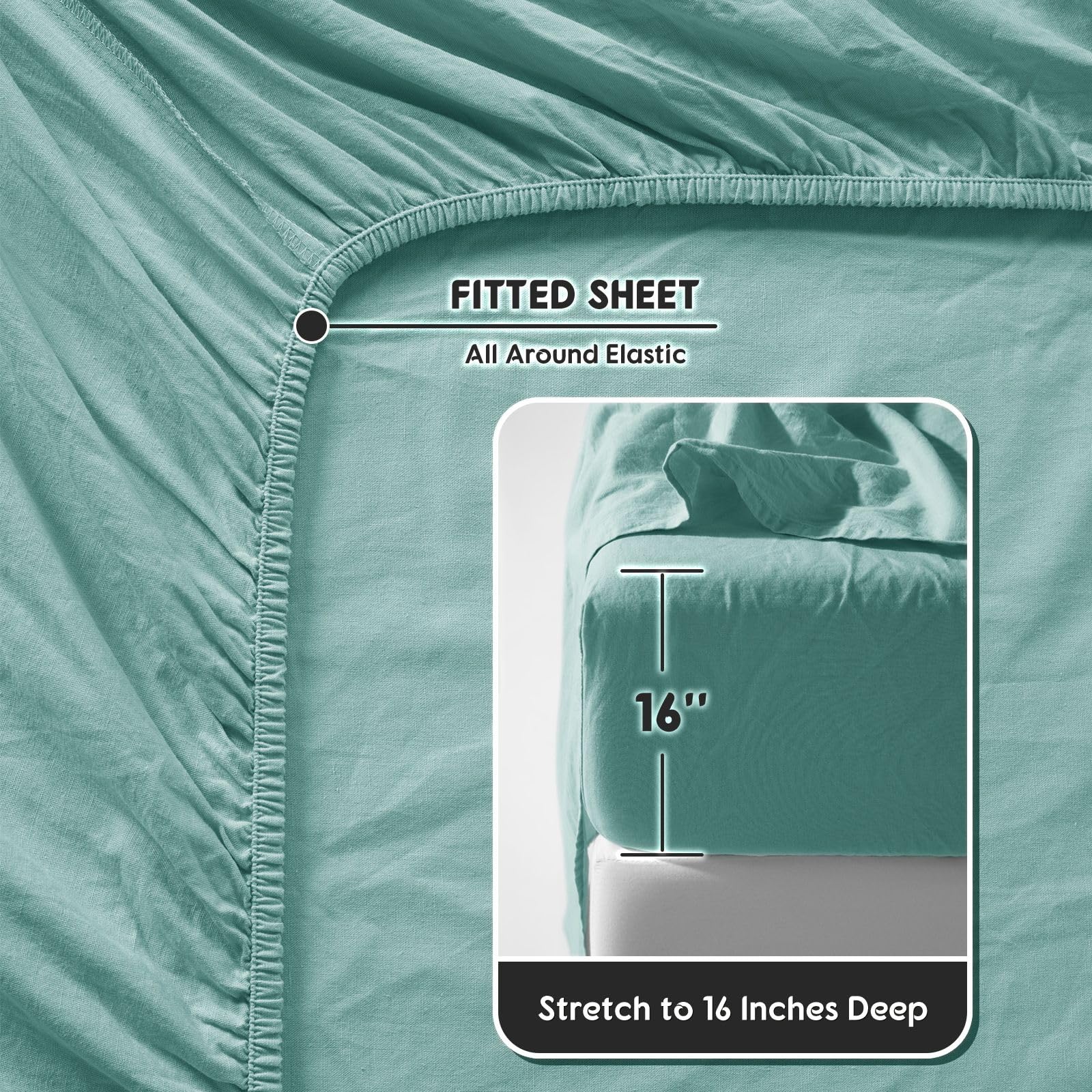 SONORO KATE 100% French Pure Linen Queen Size Sheet Set - Breathable, Durable & Anti-Tear Bedding, 16
