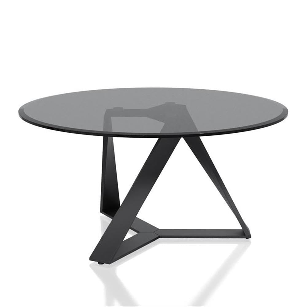 Furniture of America Hetra Modern Glass Top Coffee Table - Black Contemporary Living Room Centerpiece for Home Decor & Entertainment Spaces