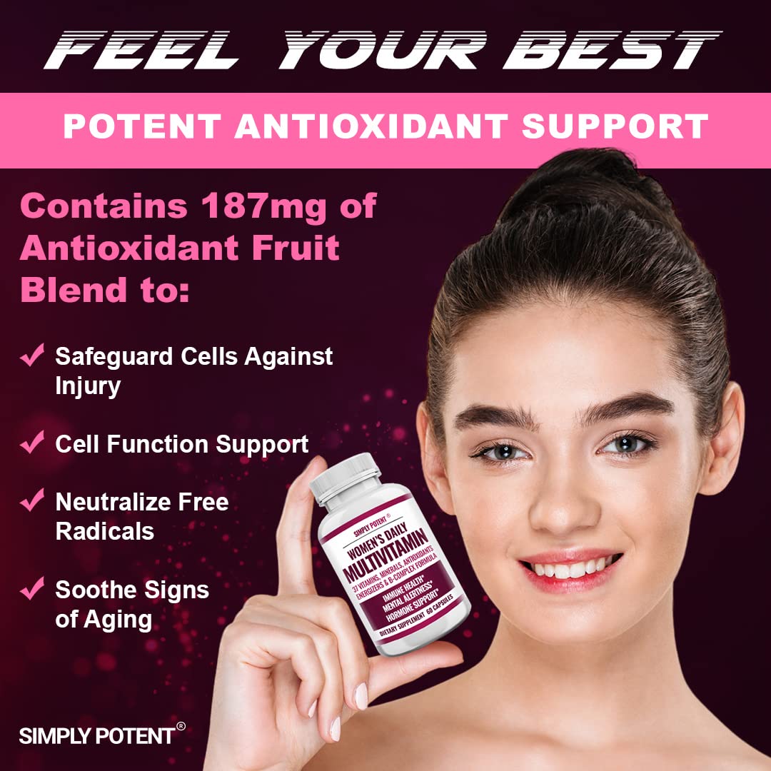 Women's Multivitamin with 37 Essential Vitamins & Minerals - A, C, D, E, Biotin, B12, Folate, Zinc, Magnesium & Calcium - Hair, Skin & Nails Support - Energy Boost & Immune System Defense - Hormone Balance - Green Tea Extract - 60 Capsules - Daily Supplement for Active Women & Wellness Enthusiasts