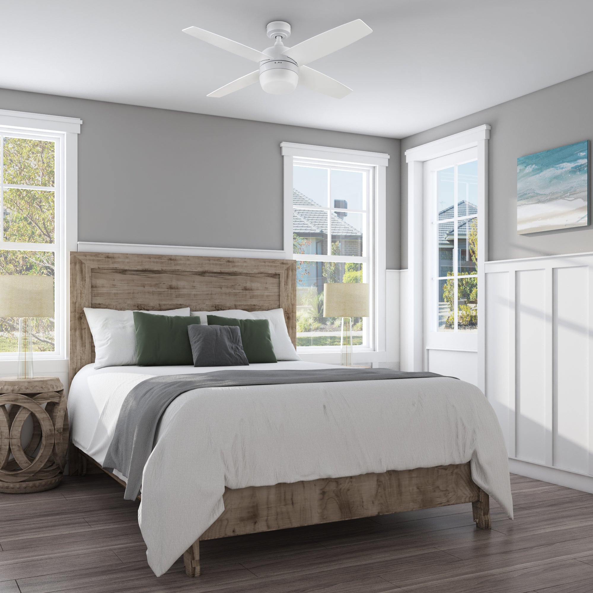 44 Inch White Atlas Ceiling Fan with Remote Control - Perfect for Living Room, Bedroom, and Outdoor Spaces